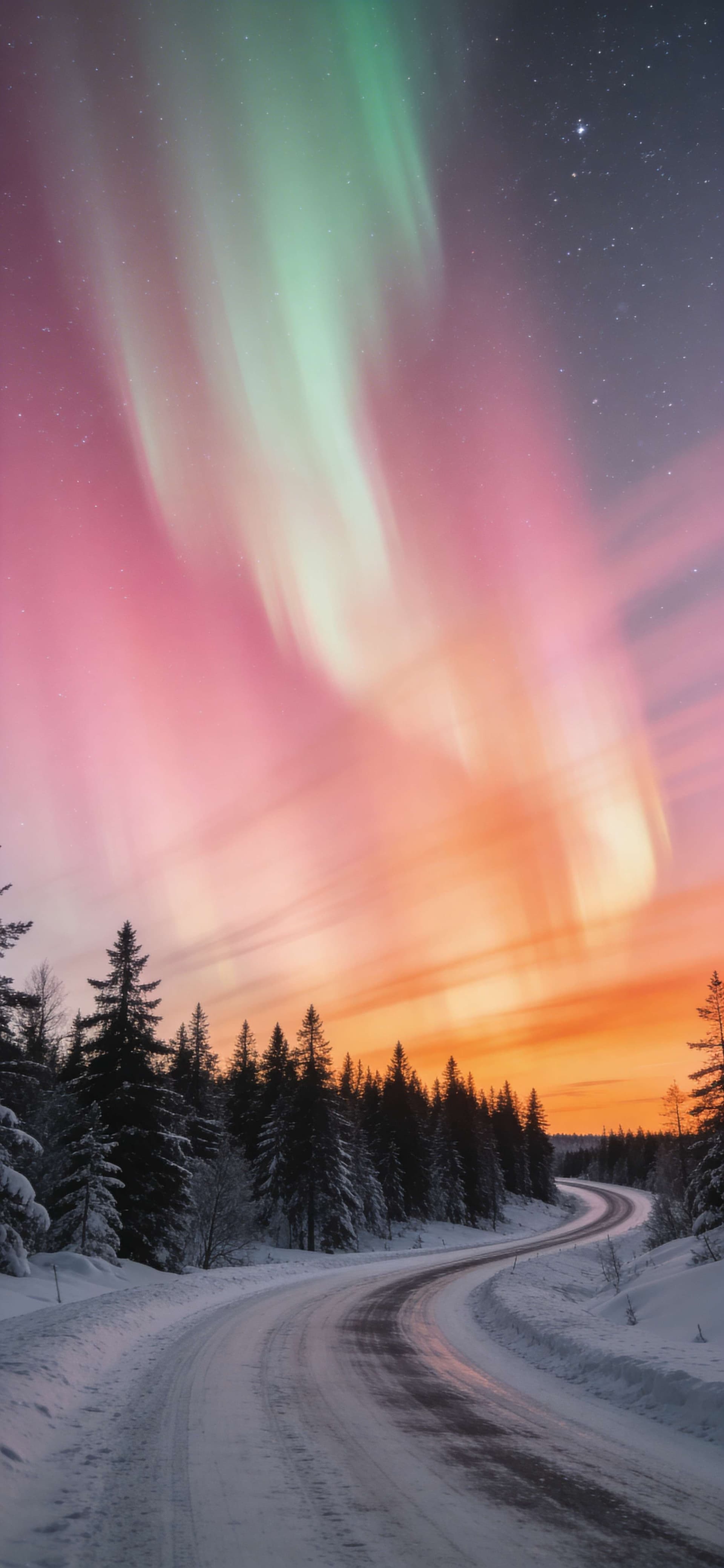 Aurora Winter Road - Pro phone wallpaper
