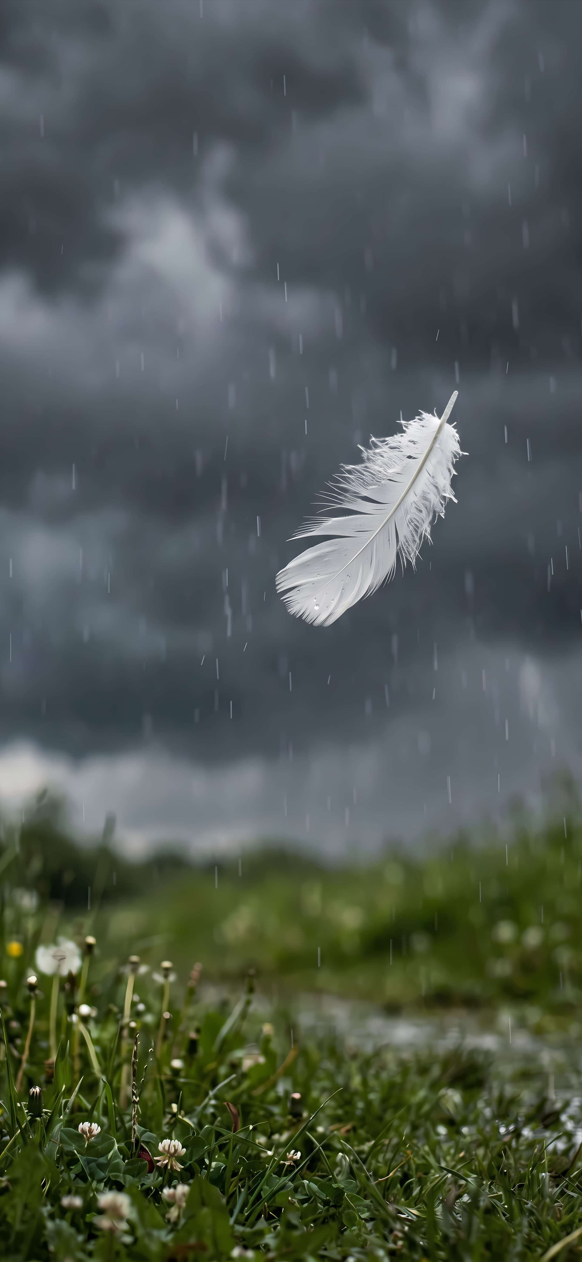 Feather in Rain - free phone wallpaper