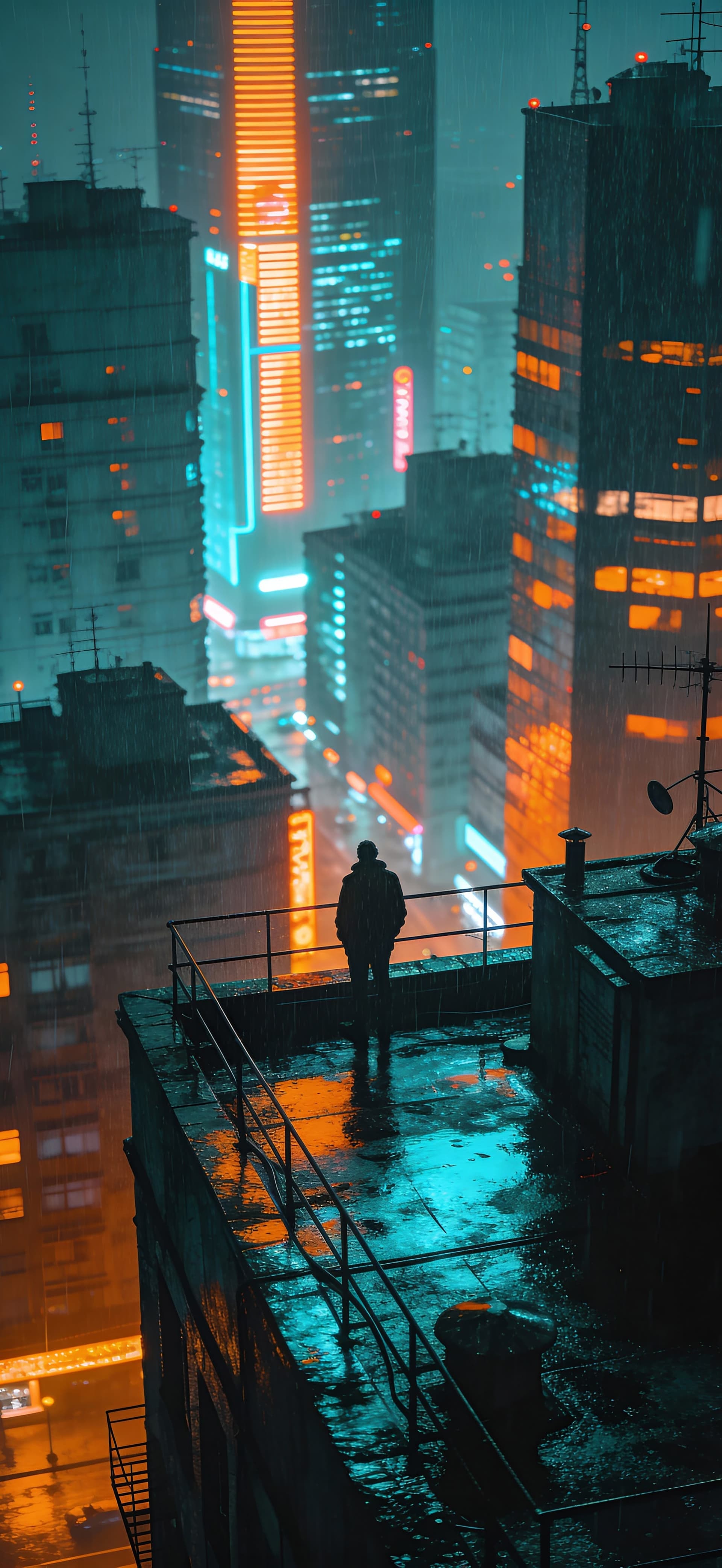 Cyberpunk Rain Night 1 - free phone wallpaper