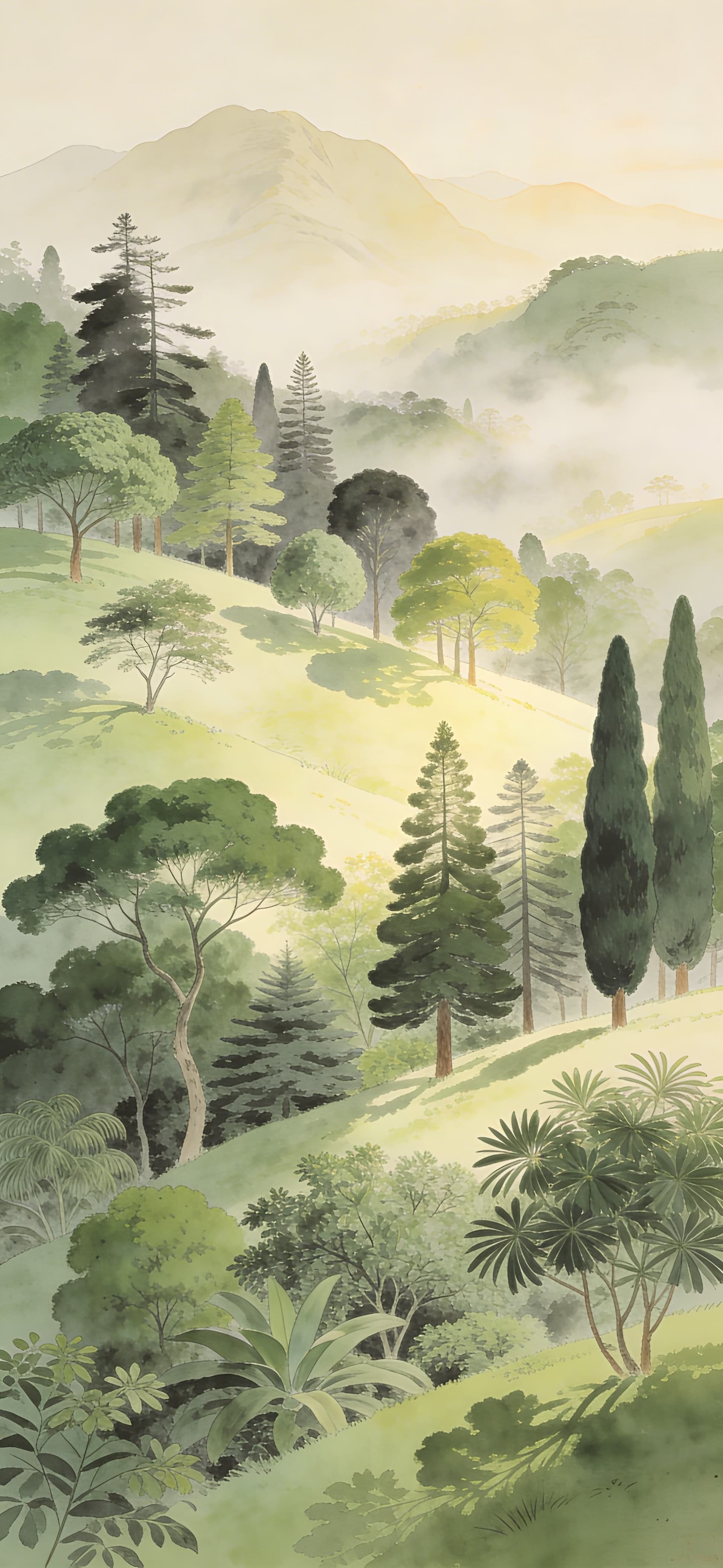 Misty Green Hills - free phone wallpaper