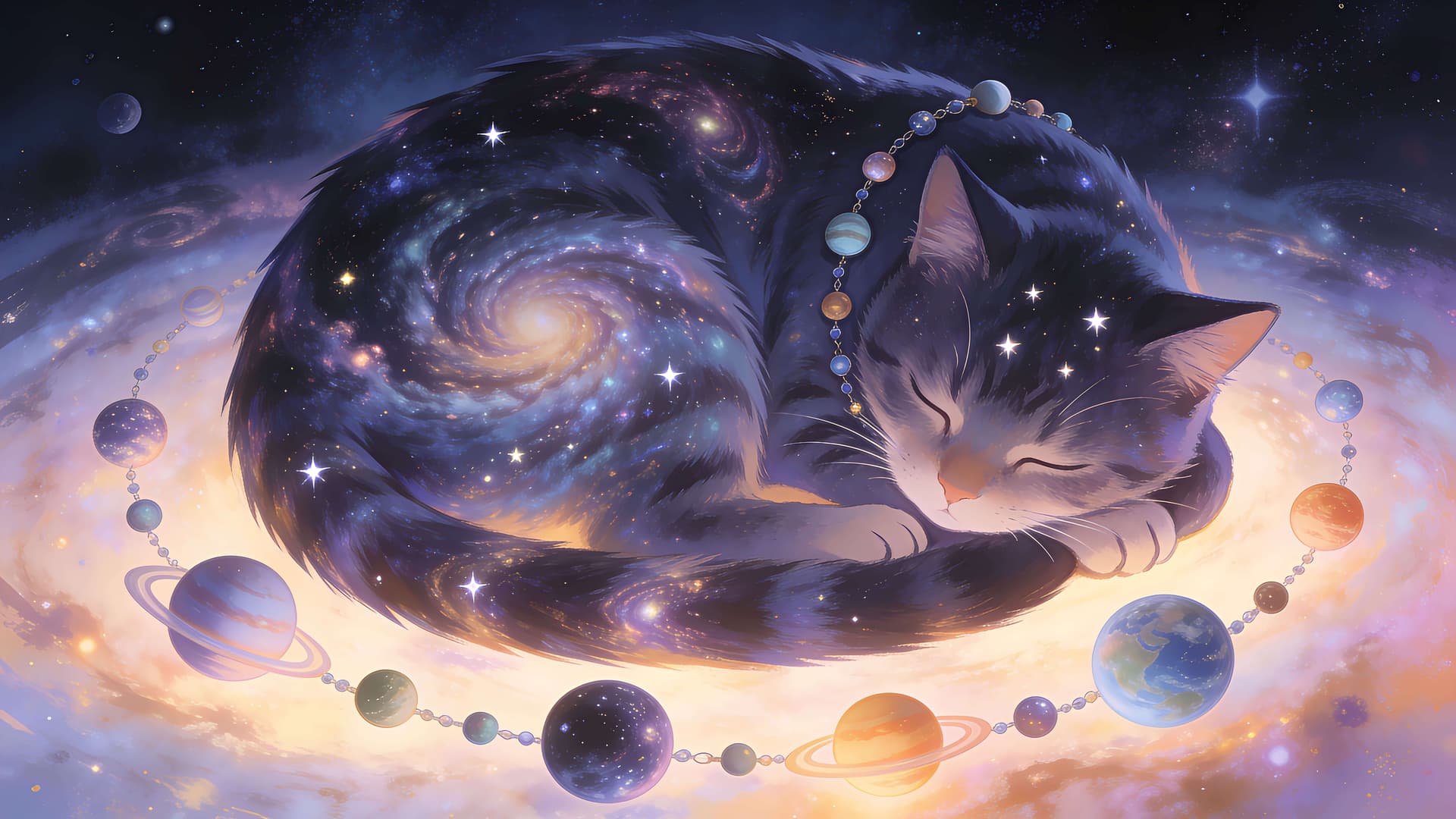 Cosmic Sleepy Kitten - Pro desktop wallpaper