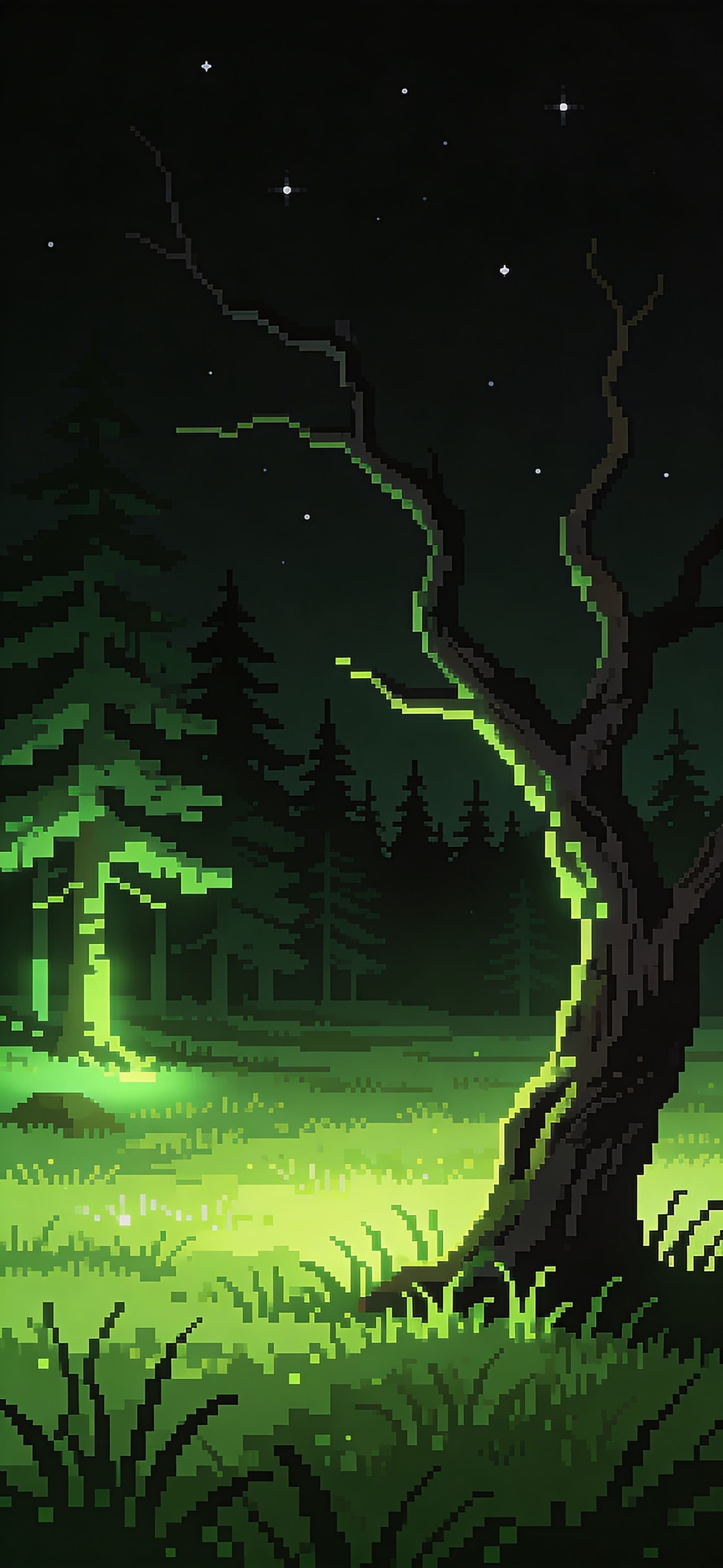 Pixelated Forest Night - Pro phone wallpaper