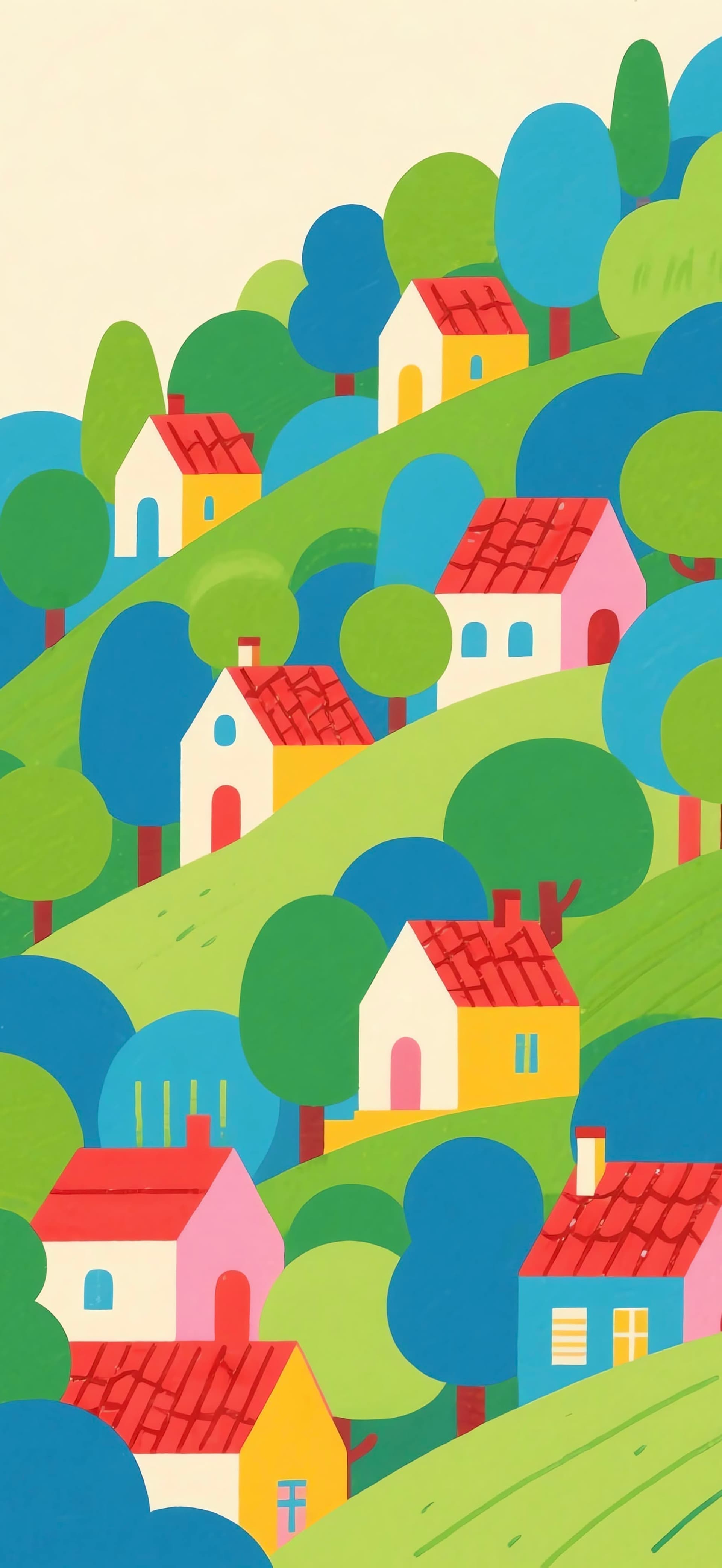 Colorful Hill Houses - free phone wallpaper