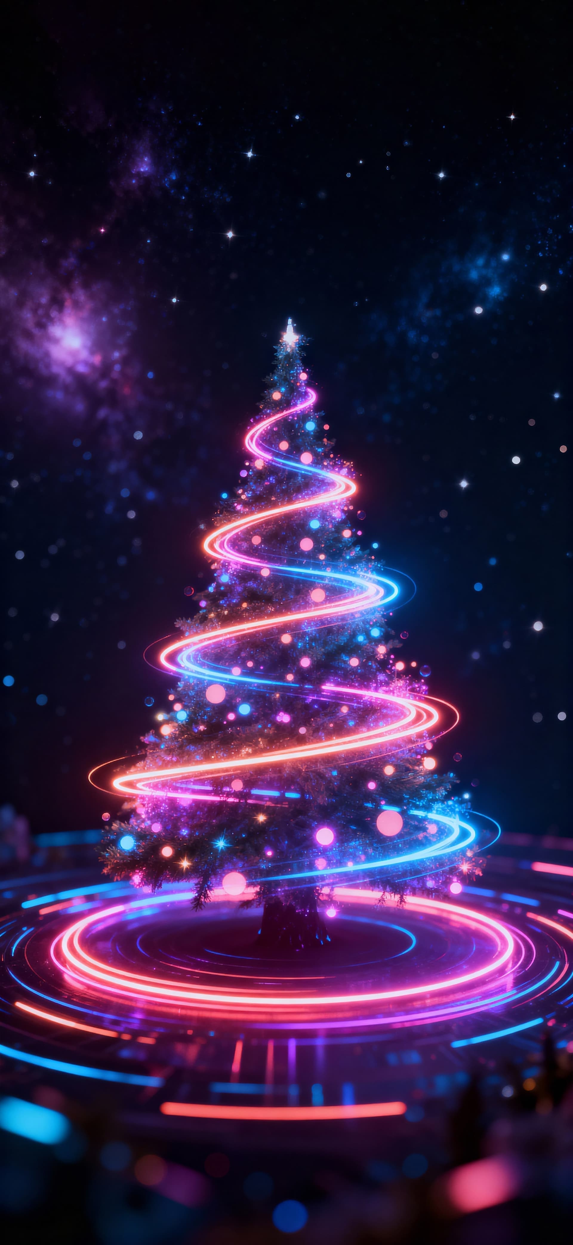 Magical Christmas tree under stars 2 - free phone wallpaper