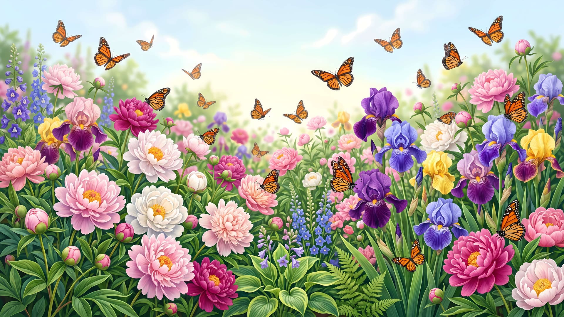 Vibrant Butterfly Garden - free desktop wallpaper