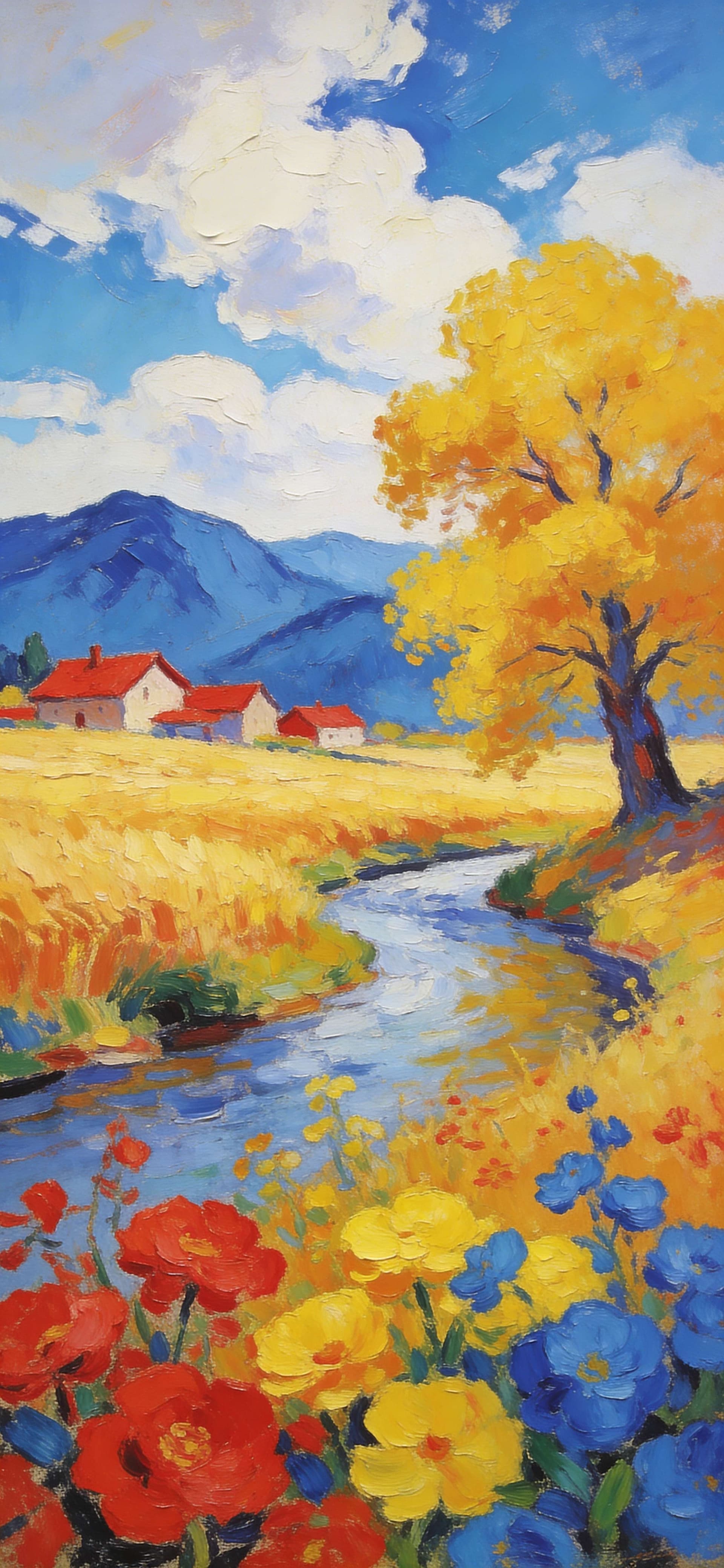 Golden River Meadow - free phone wallpaper