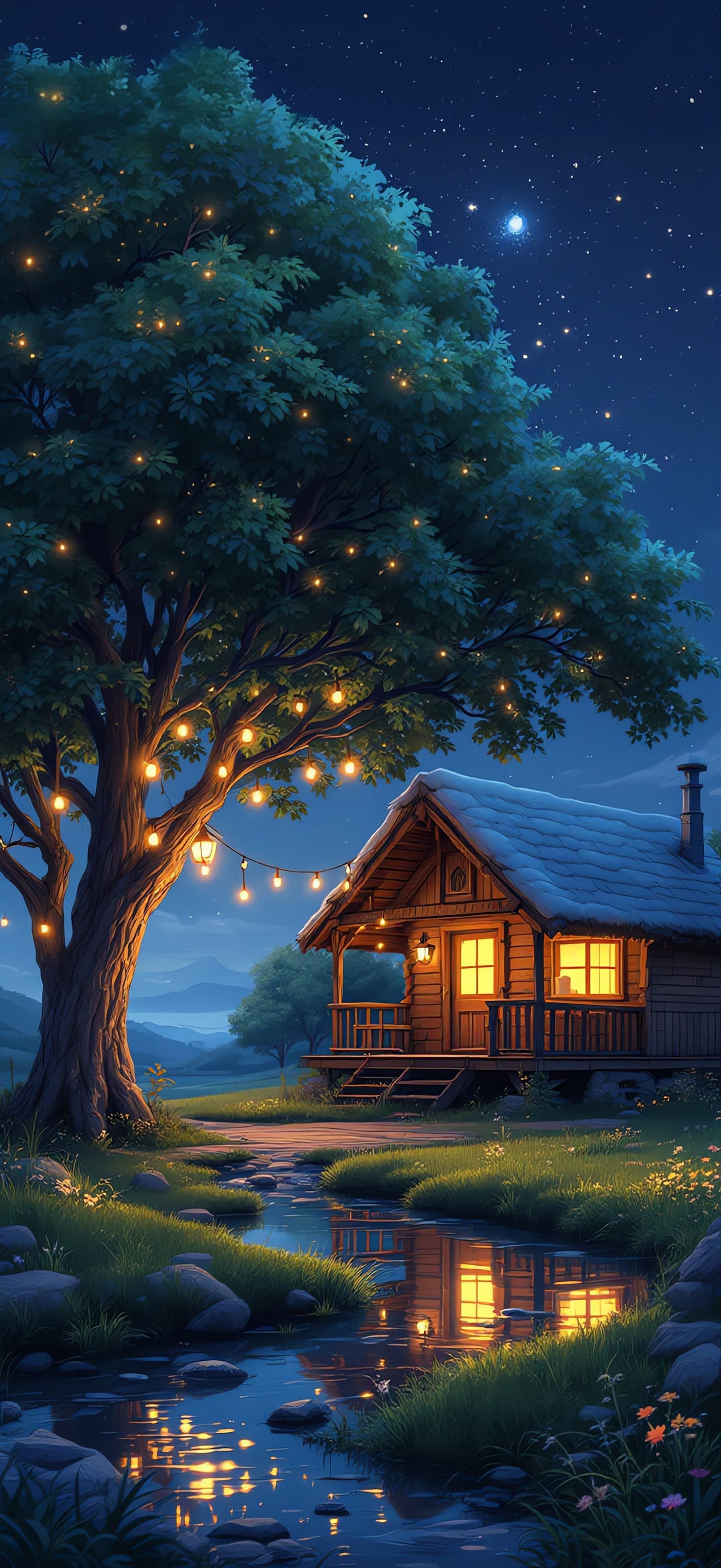 Moonlit Cottage 1 - free phone wallpaper