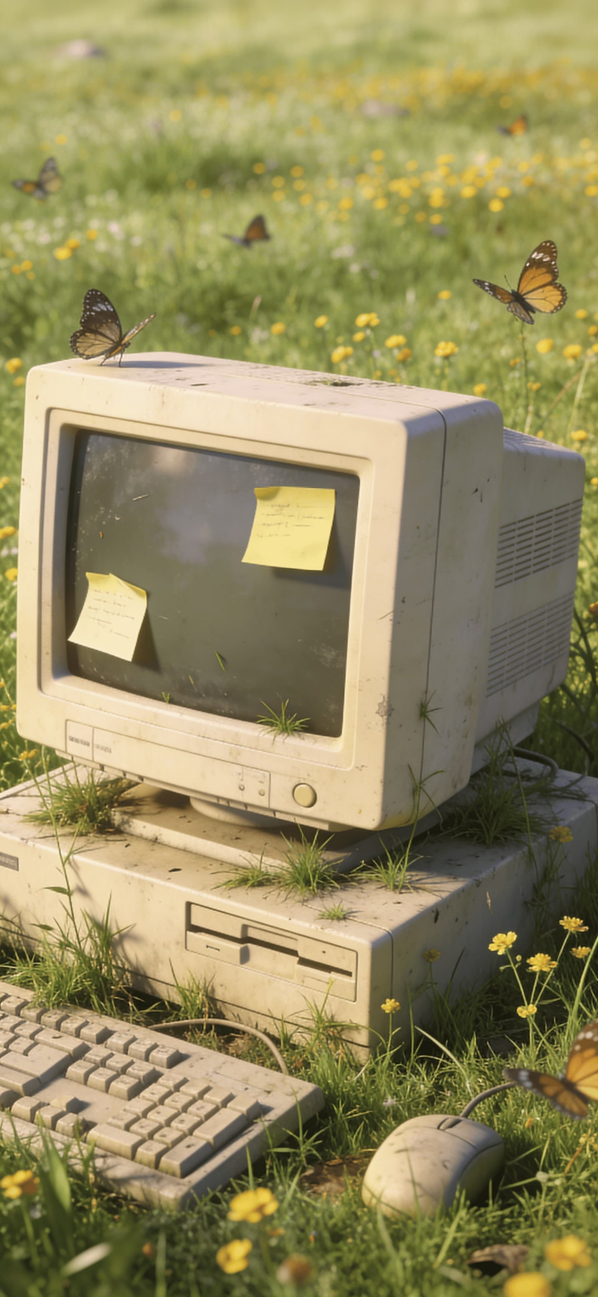 Overgrown Computer - free phone wallpaper