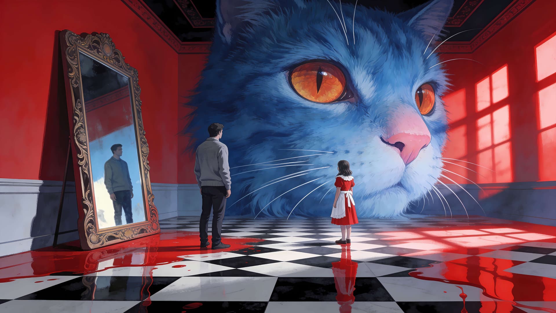 Surreal Feline Encounter - free desktop wallpaper