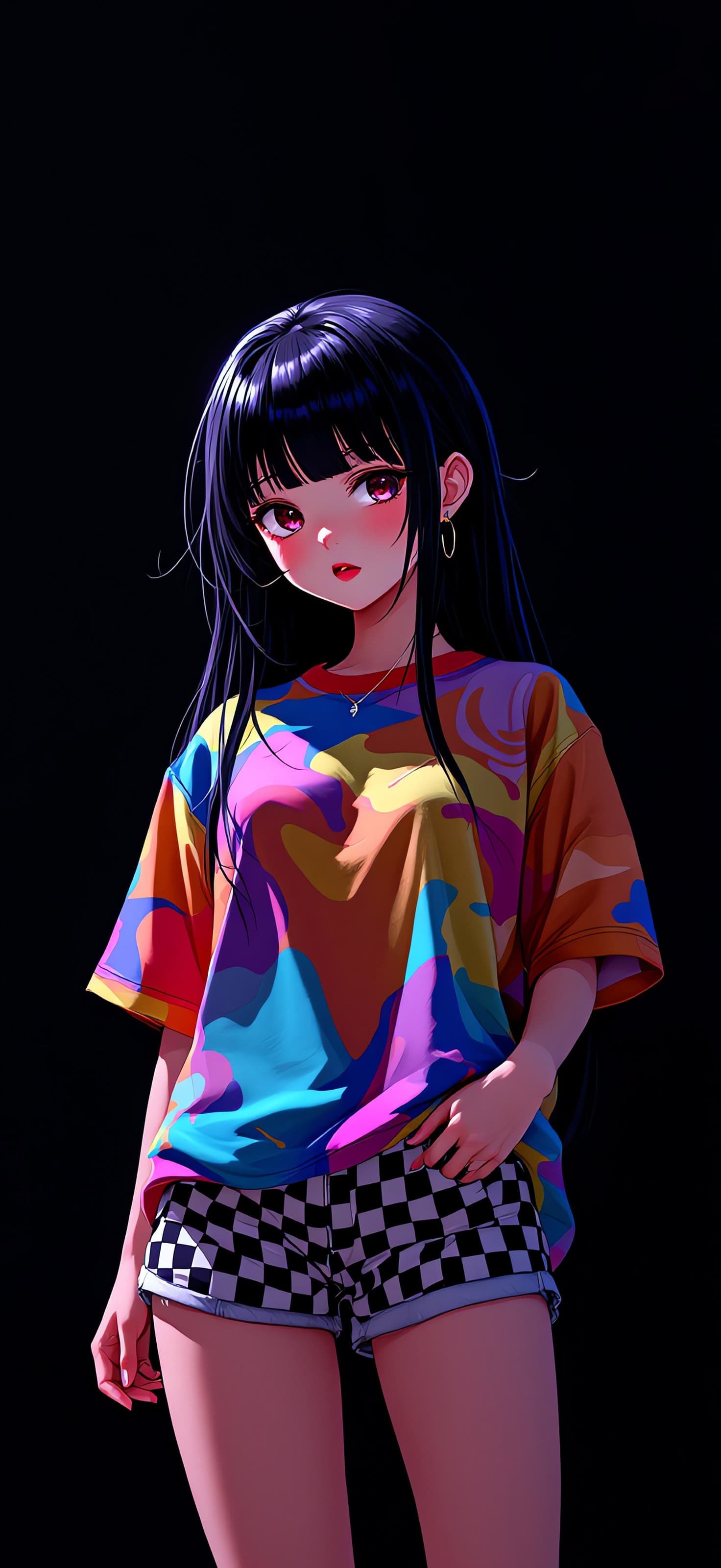 Anime Girl in Colorful Streetwear 2 - Pro phone wallpaper