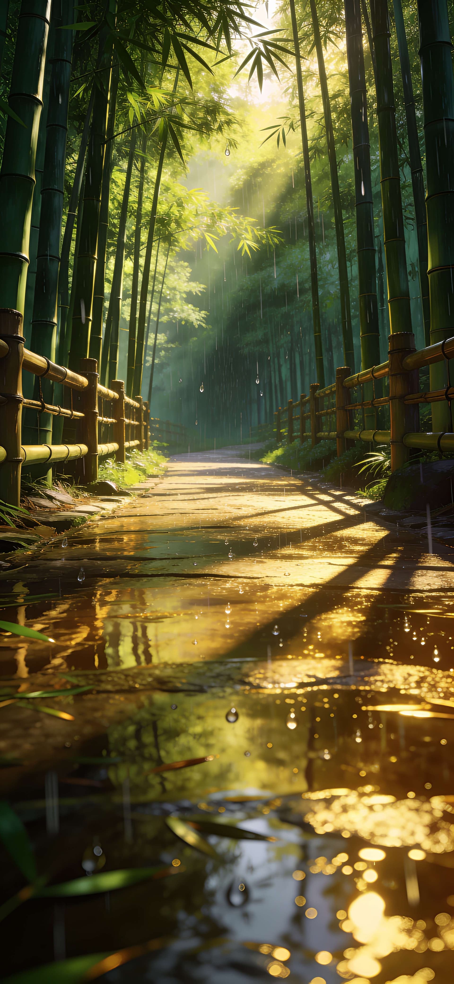 Golden Bamboo Rain - Pro phone wallpaper