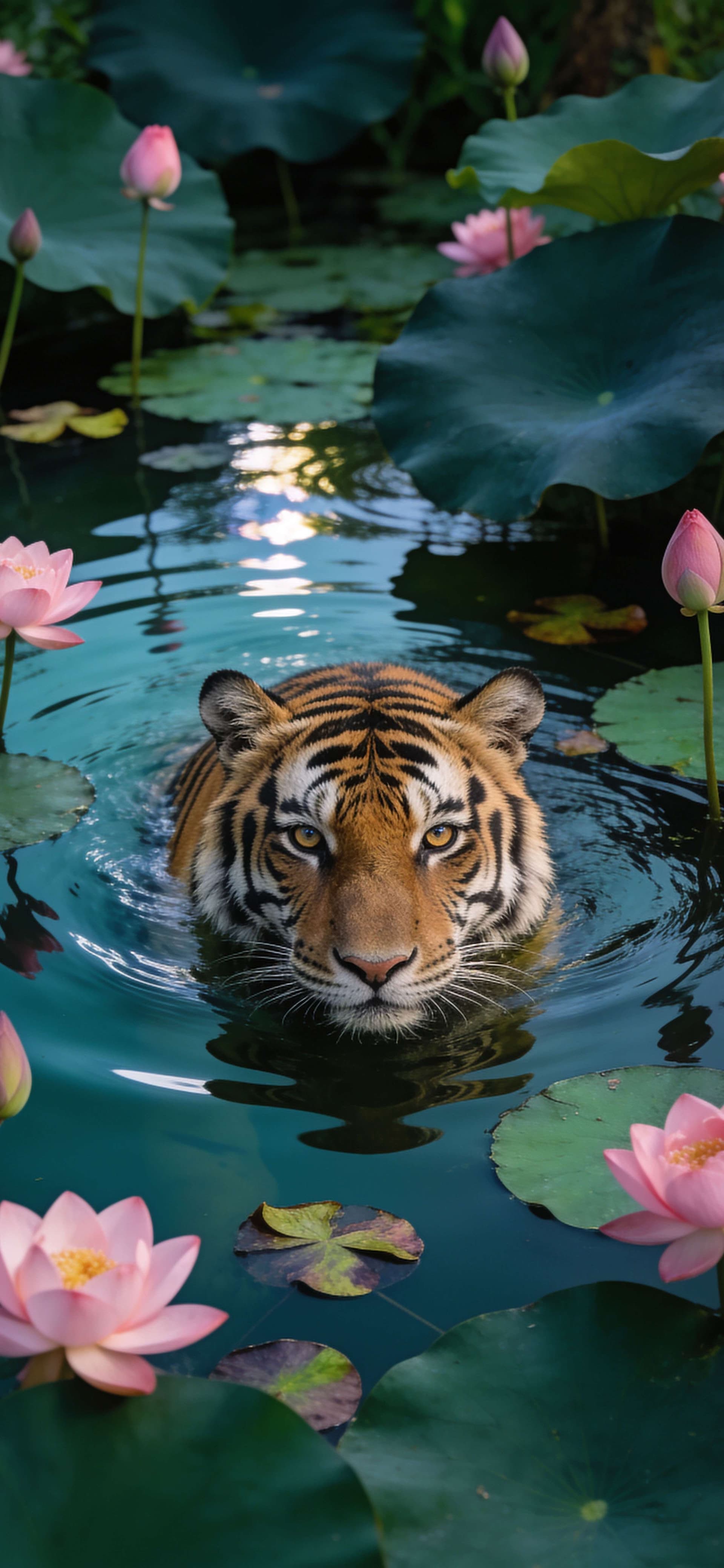 Lotus Tiger Swim - Pro phone wallpaper