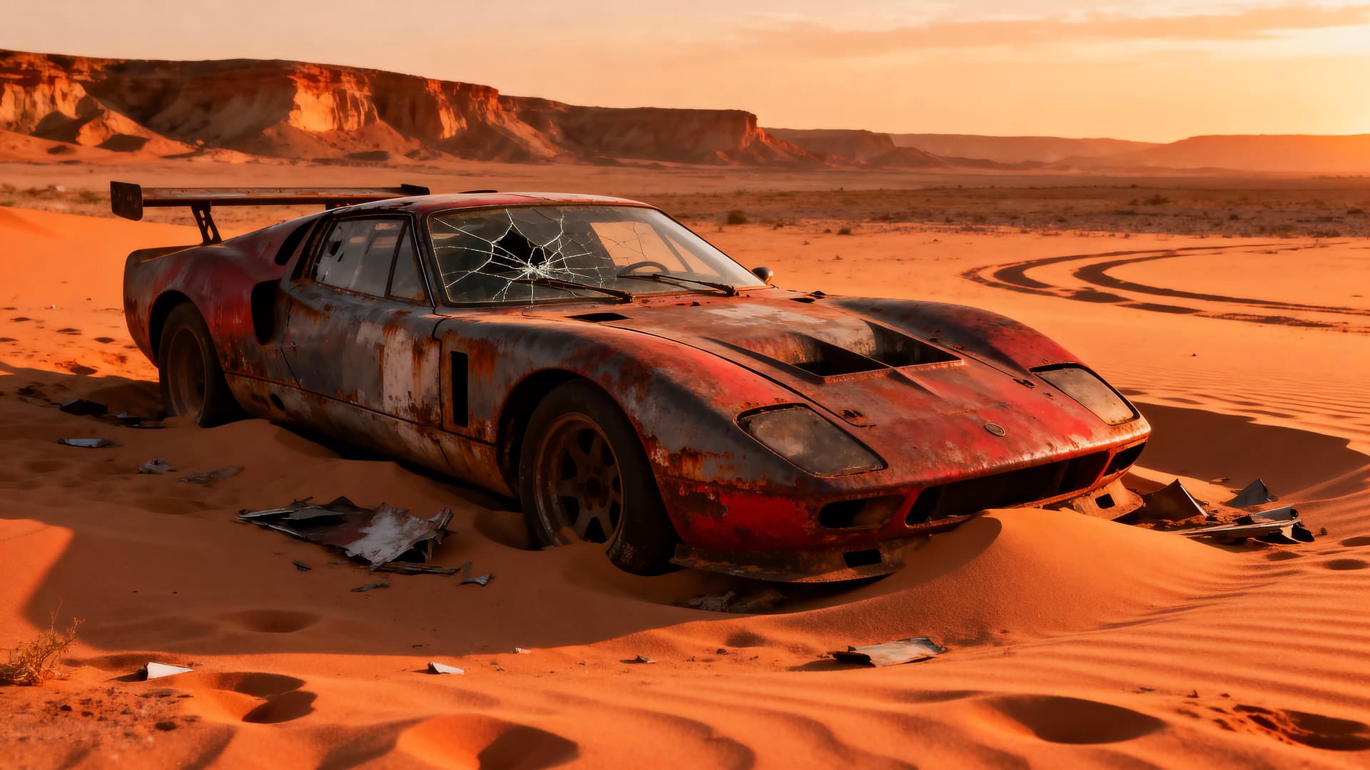 Deserted Muscle Car - free desktop wallpaper