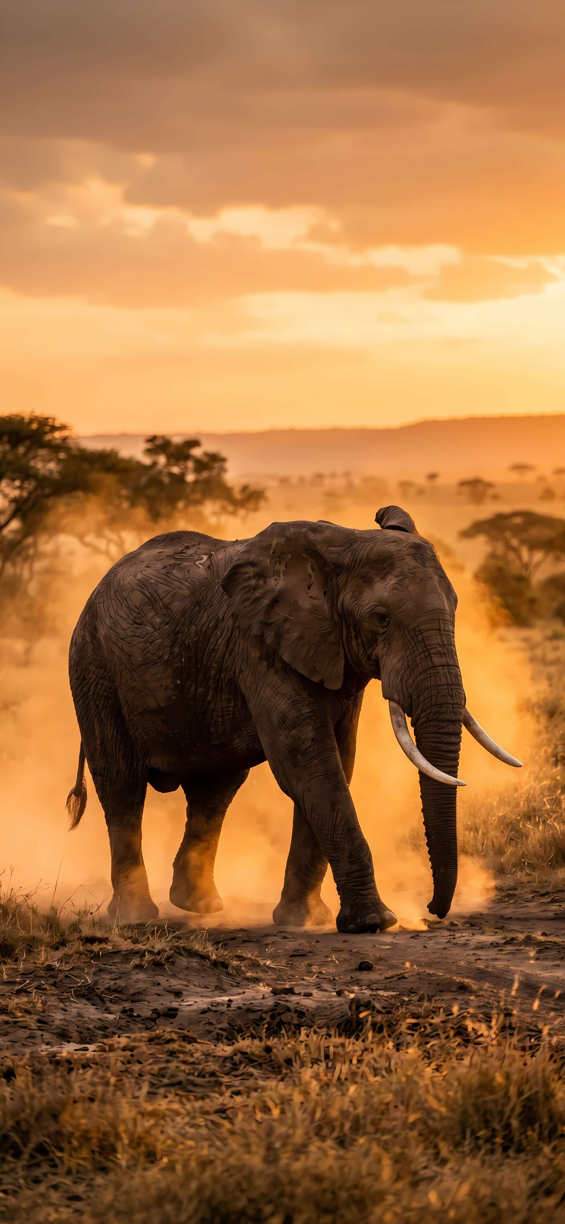 Savanna Elephant Sunset - free phone wallpaper