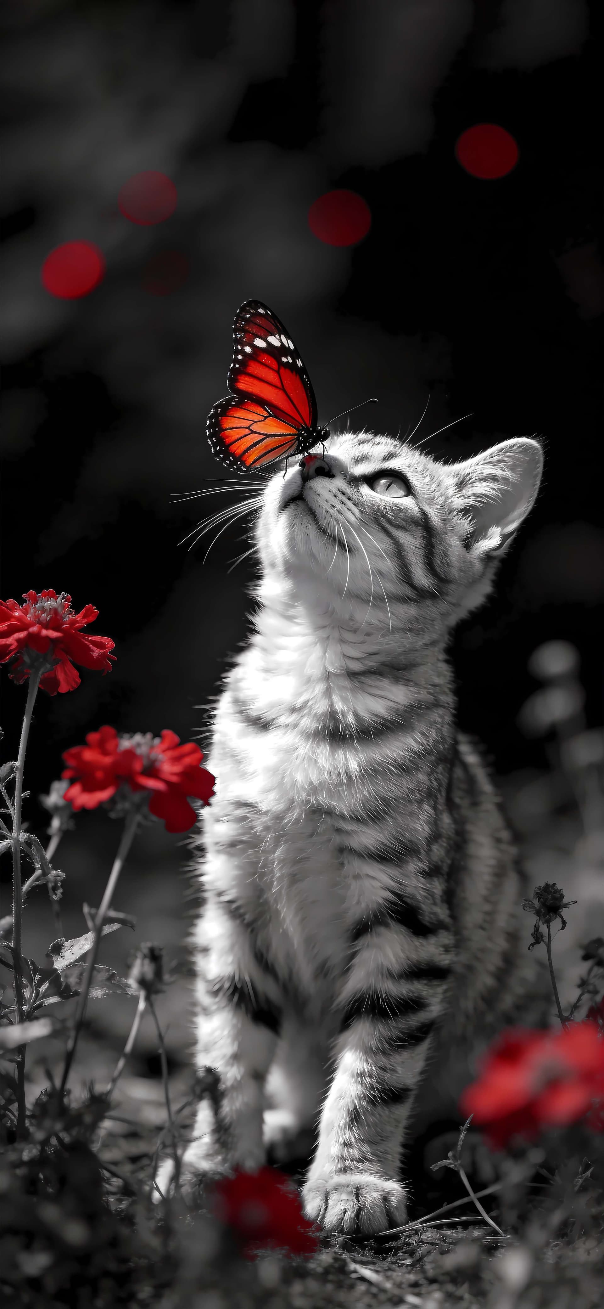 Curious Kitten Butterfly - free phone wallpaper