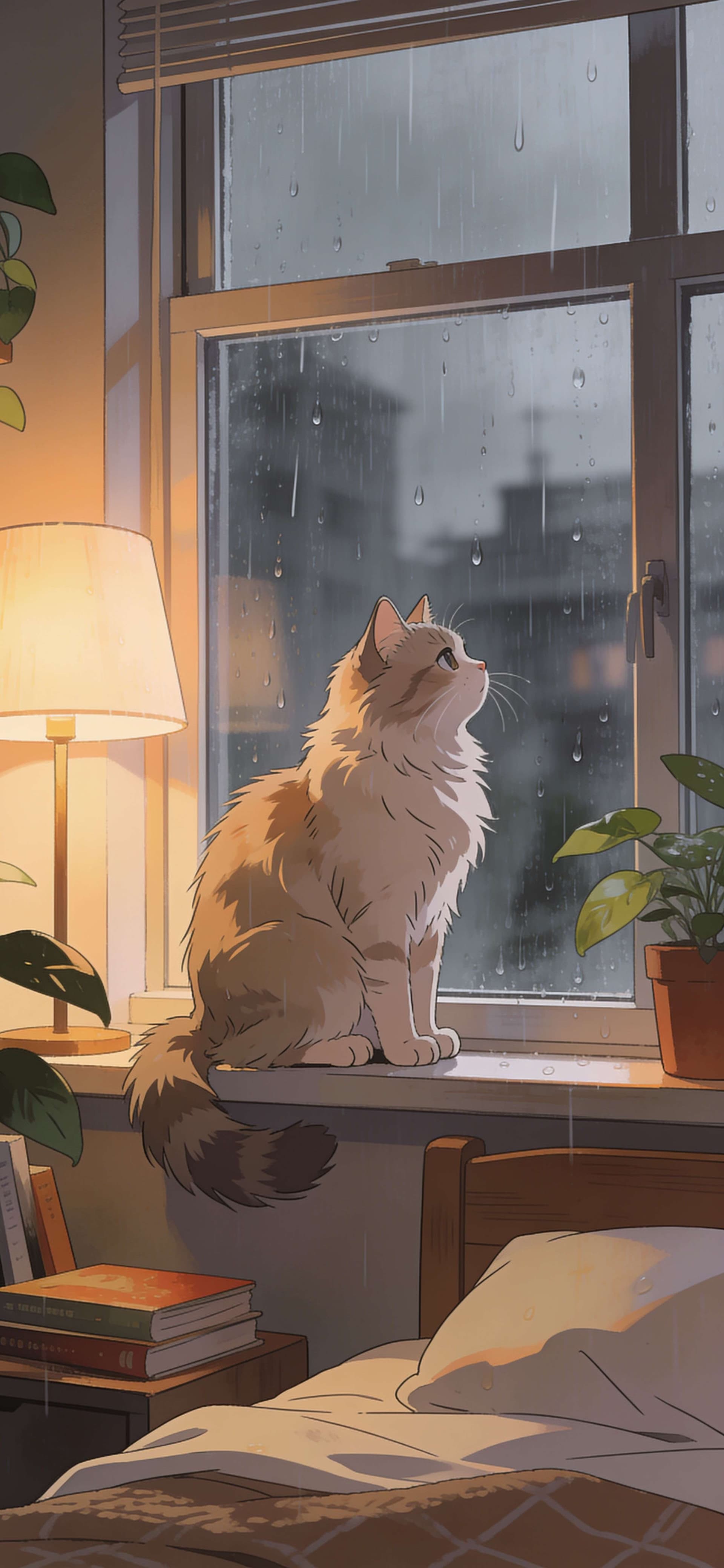 Rainy Window Cat - Pro phone wallpaper