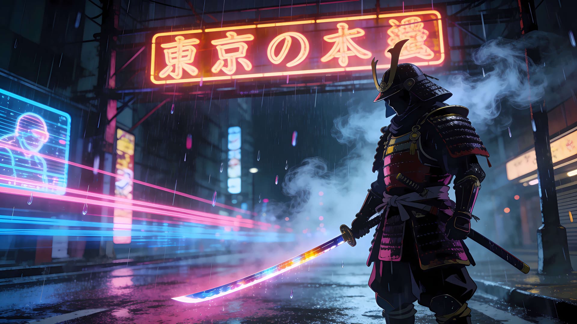 Neon Samurai Street - Pro desktop wallpaper