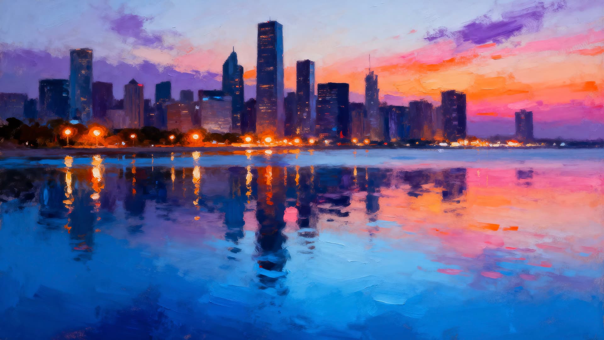 City Skyline Reflection - free desktop wallpaper