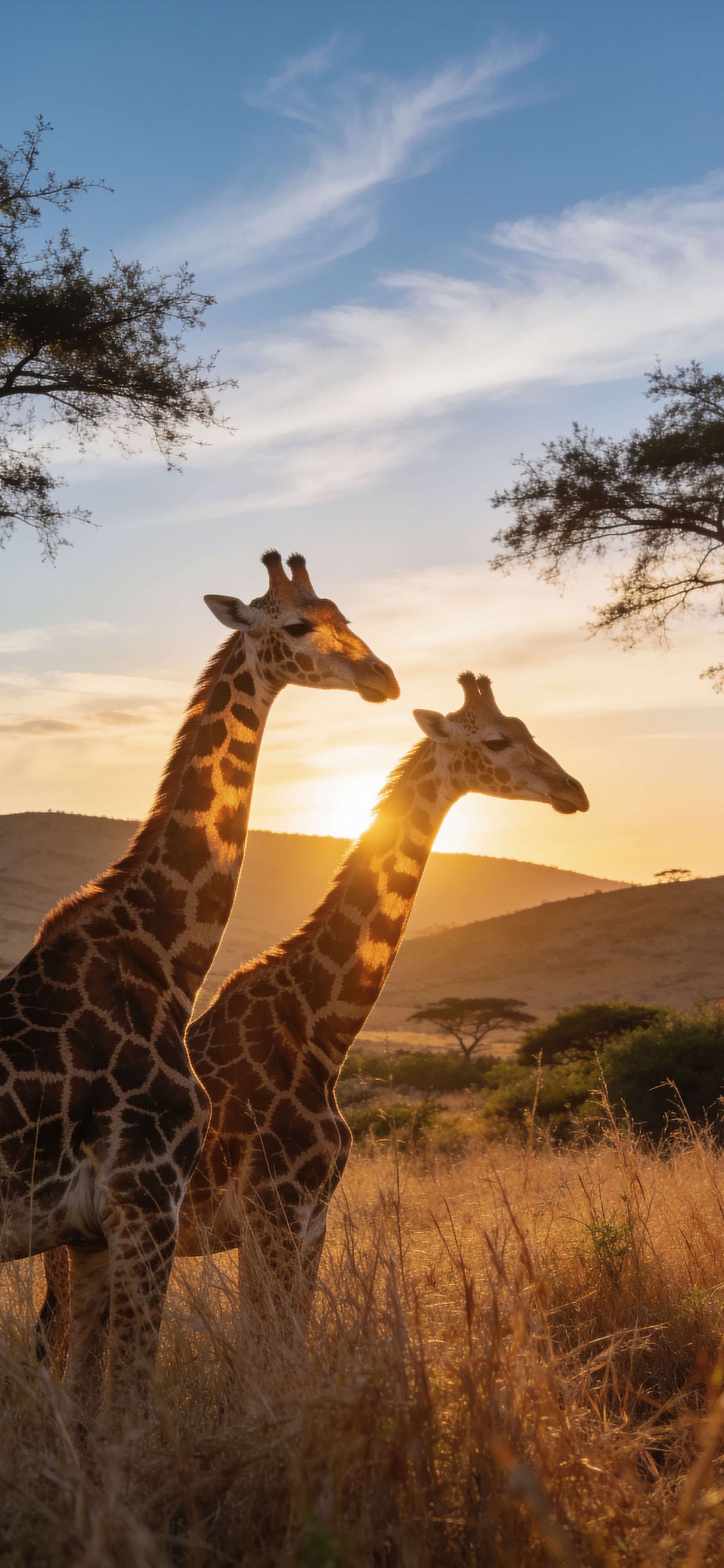 Savanna Sunset Giraffes - free phone wallpaper