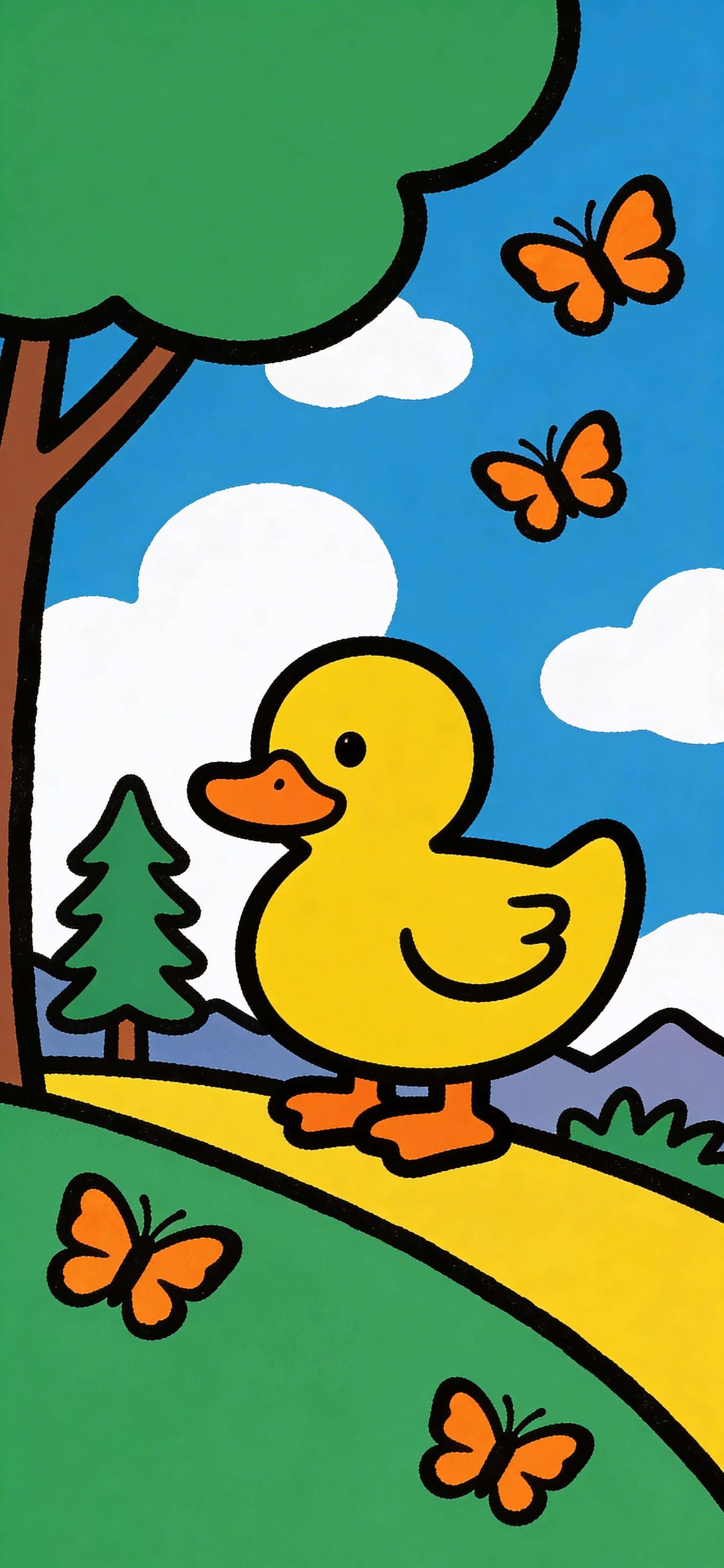 Duck Butterfly Cartoon - free phone wallpaper