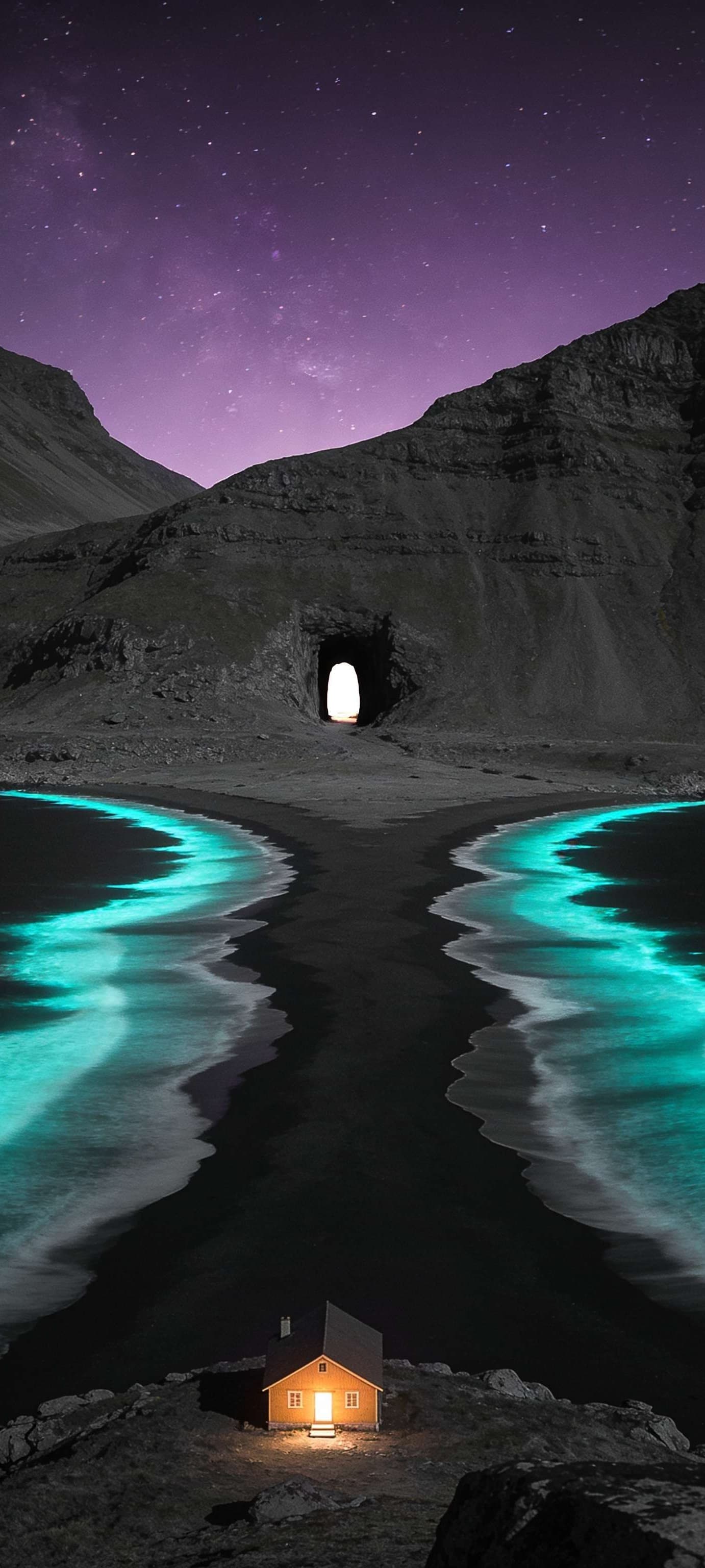 Bioluminescent Shoreline Night - Pro phone wallpaper