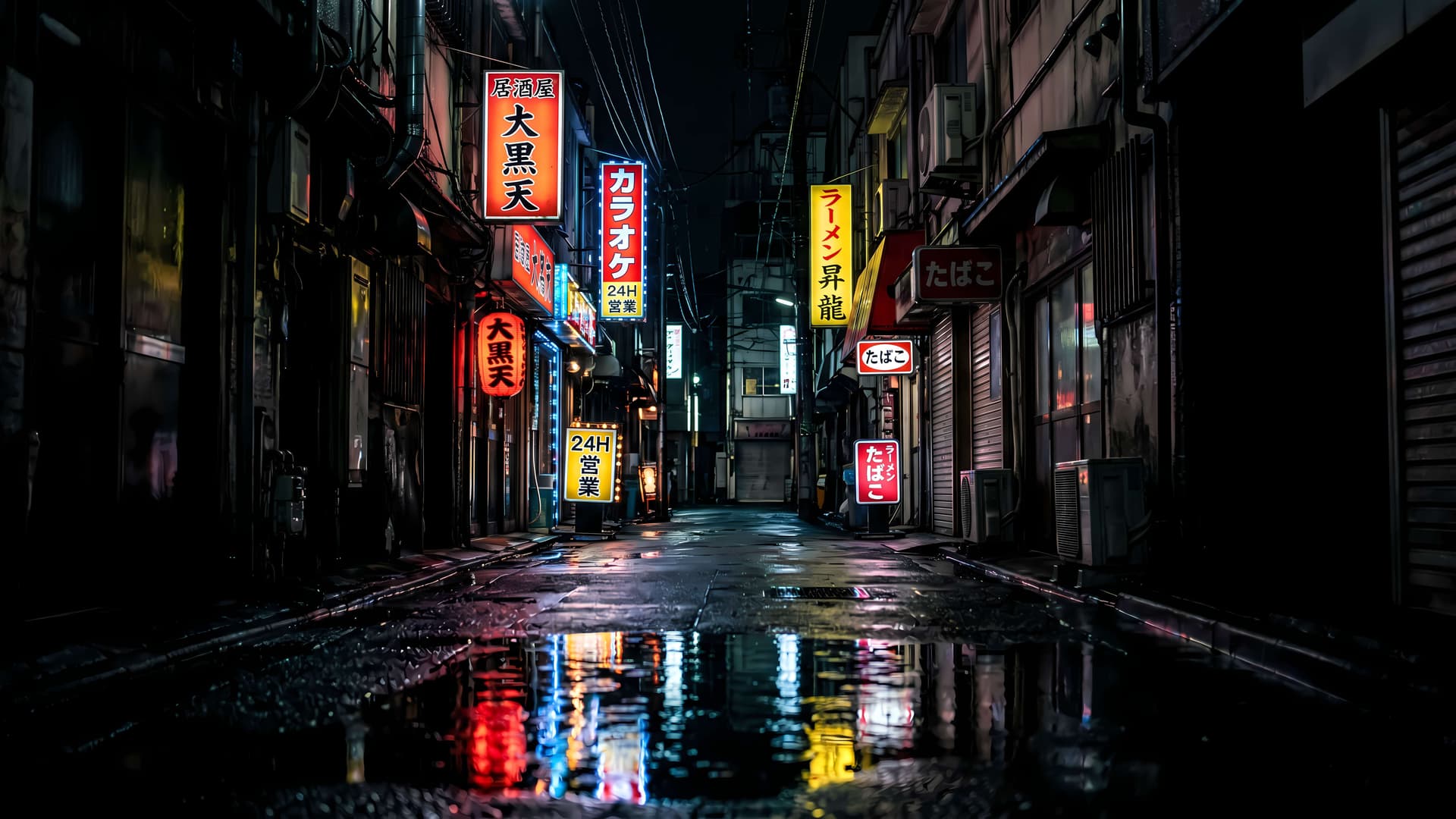 Neon Rain Alley - free desktop wallpaper
