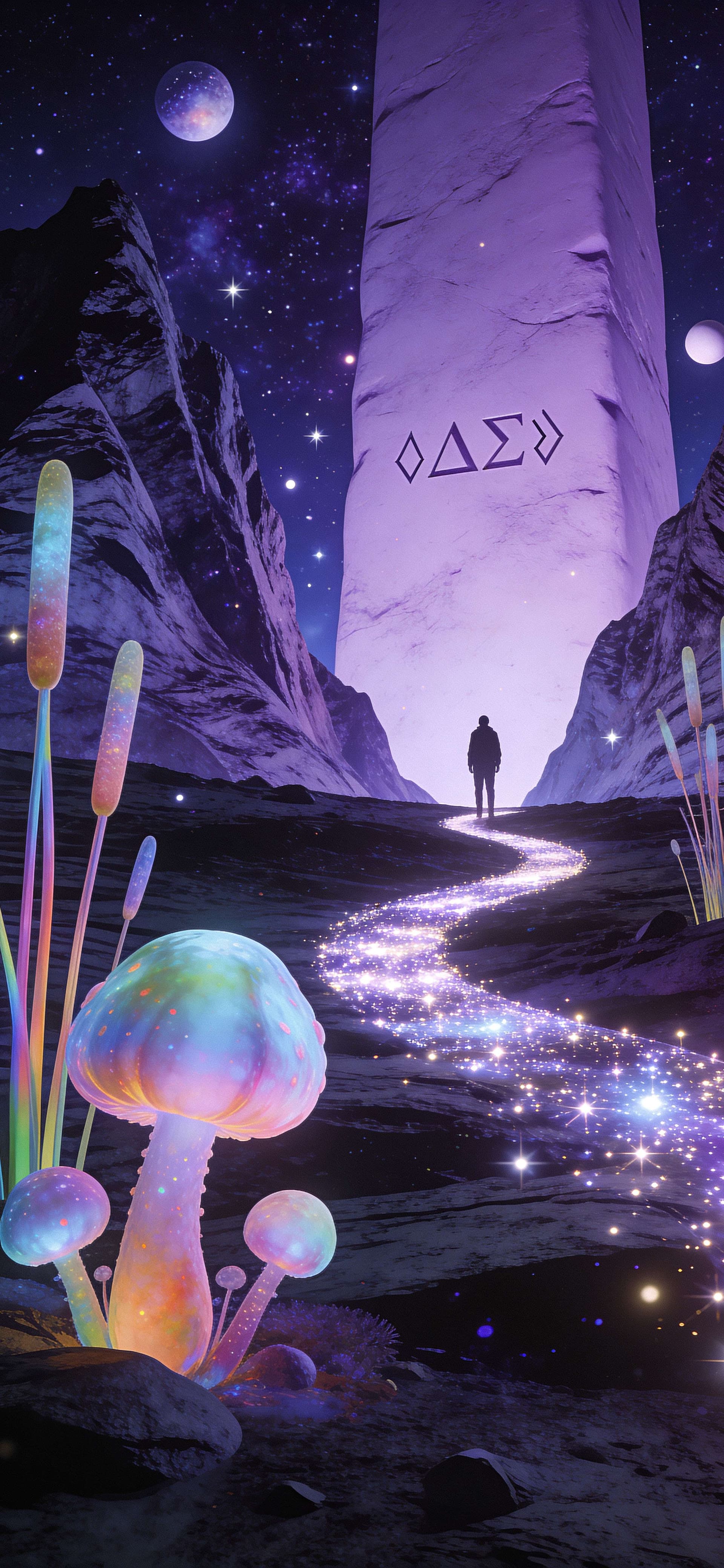 Cosmic Mushroom Valley - Pro phone wallpaper