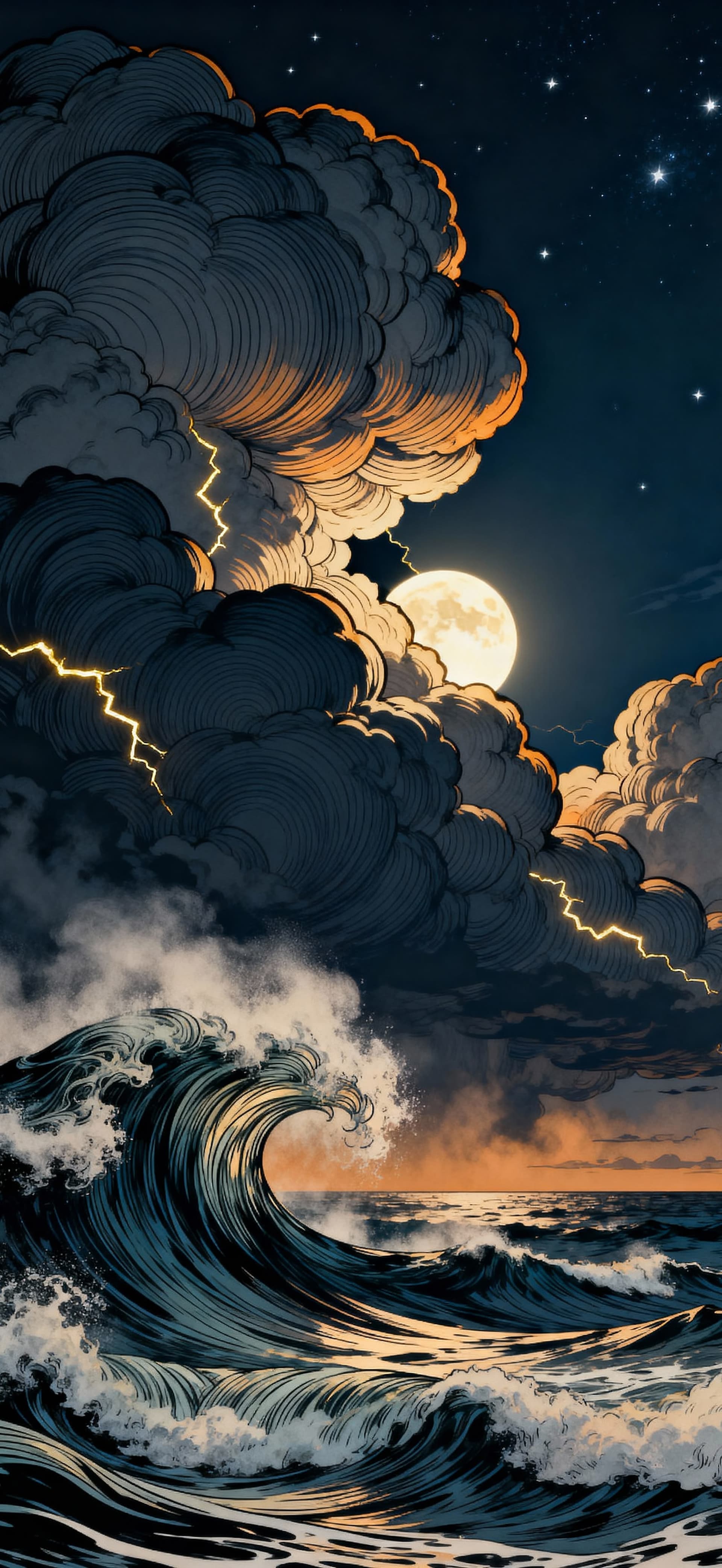 Moonstorm at Sea 1 - Pro phone wallpaper
