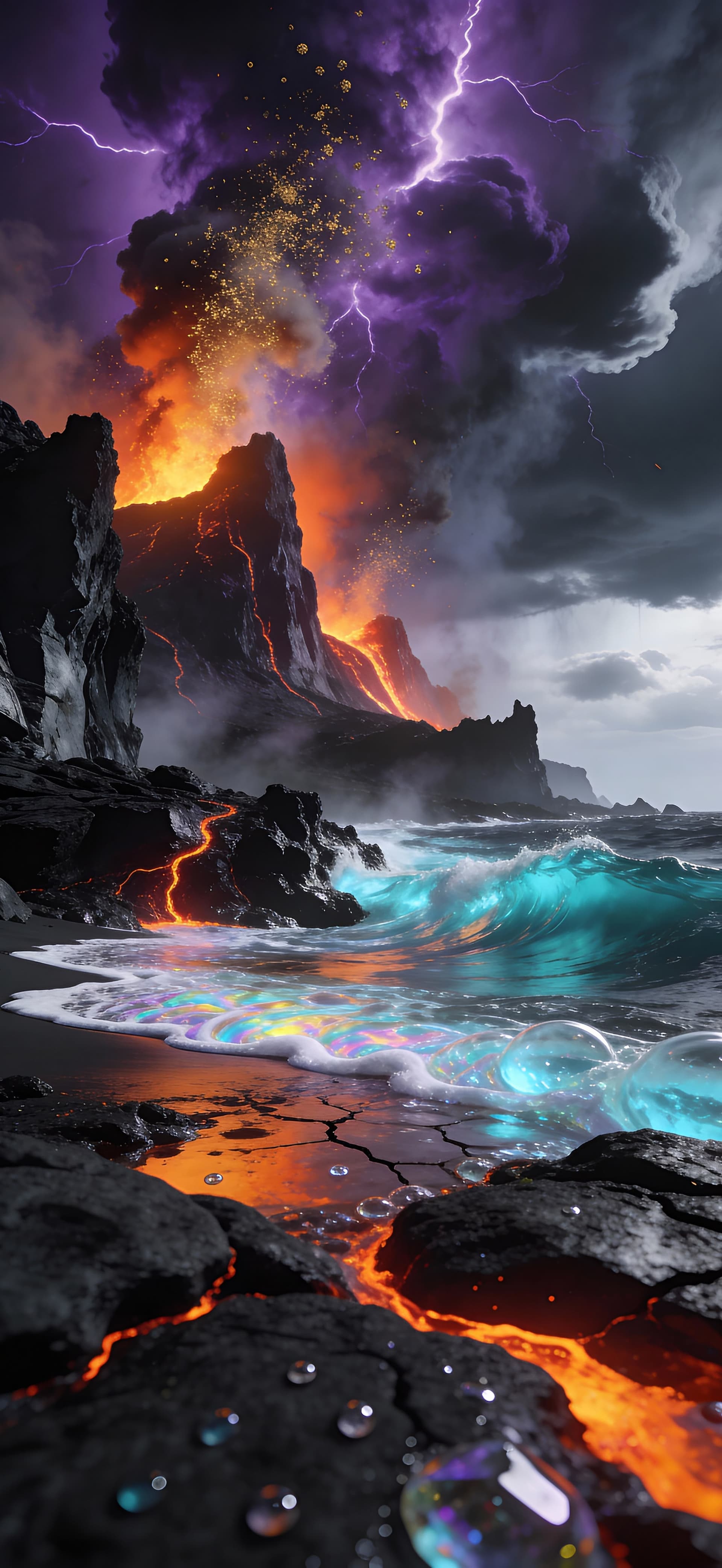Volcanic Ocean Clash 1 - Pro phone wallpaper
