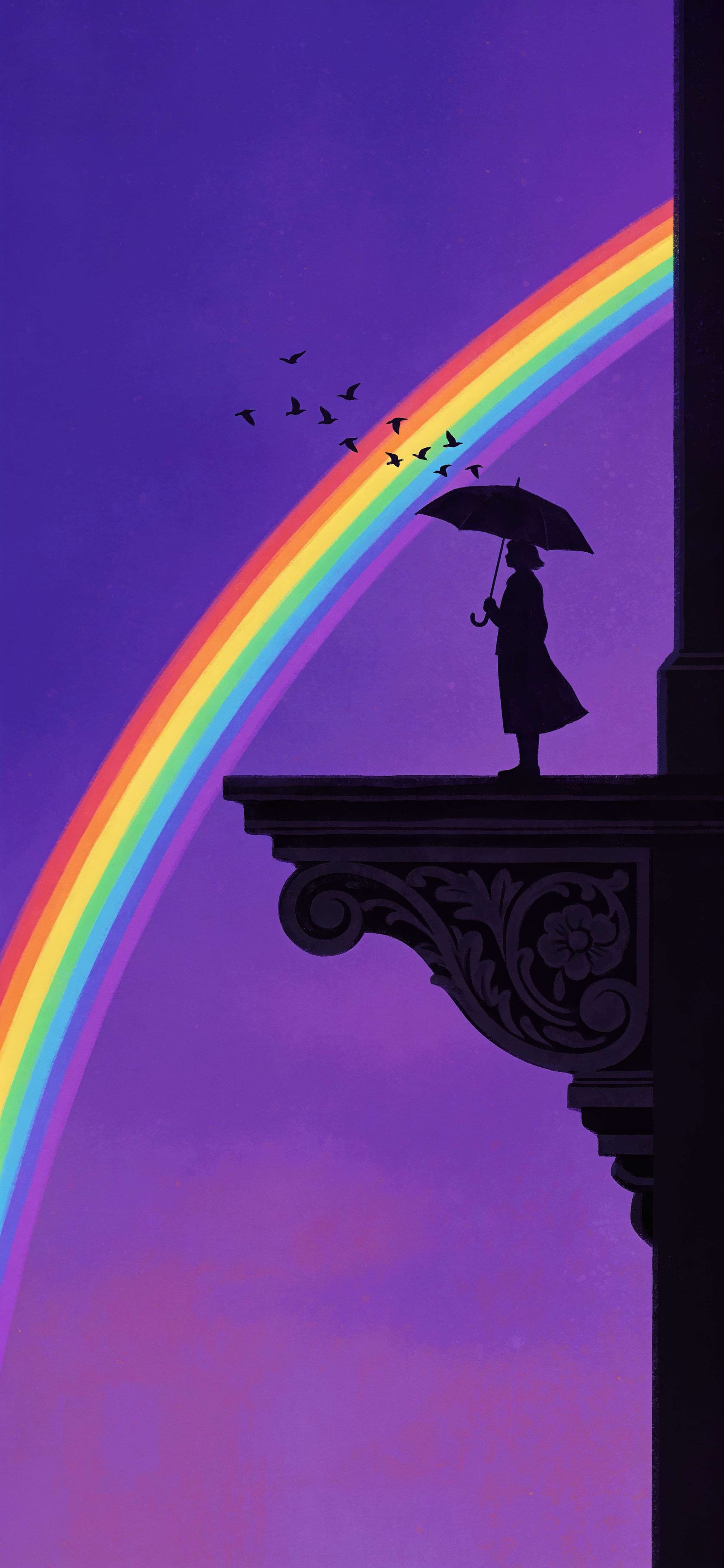 Rainbow Balcony Silhouette - free phone wallpaper