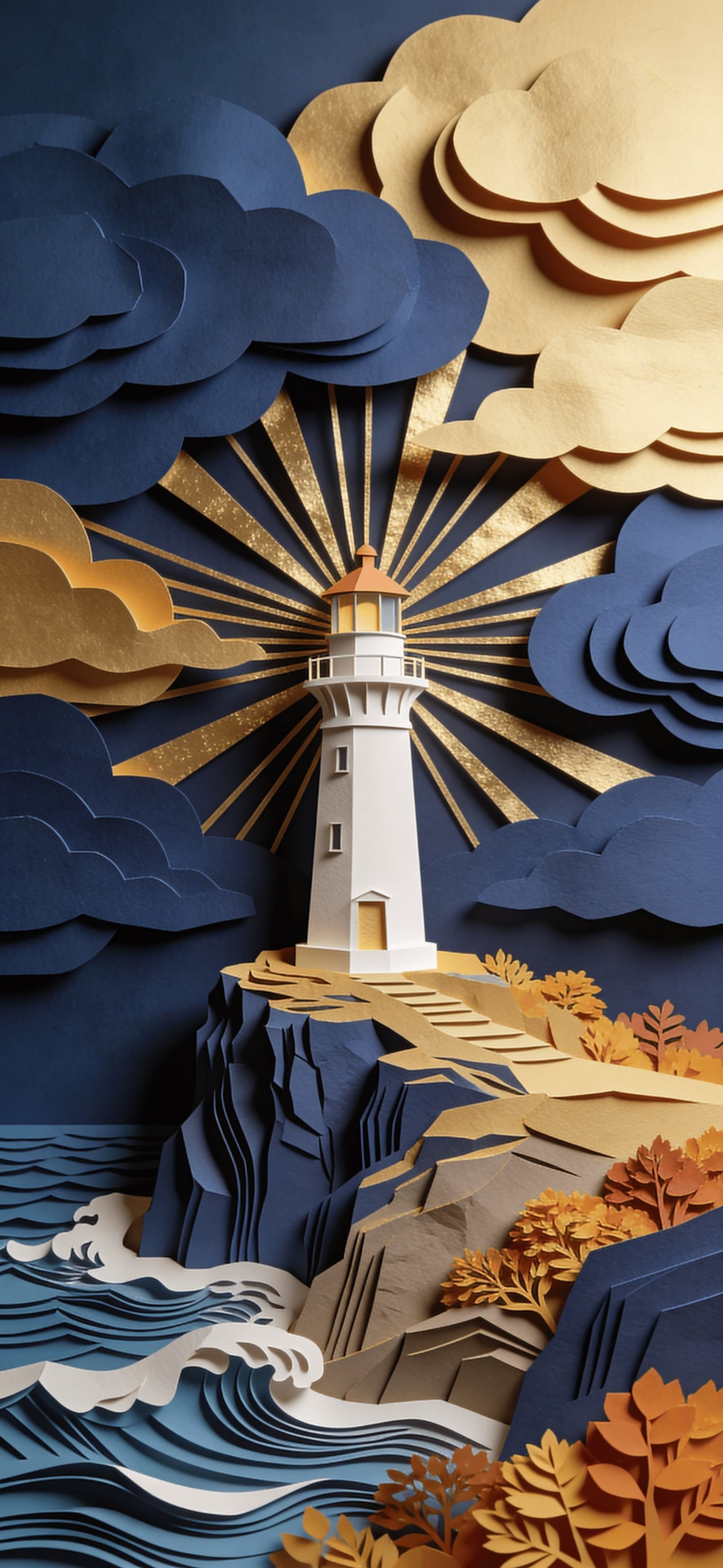 Paper Lighthouse Scene - free phone wallpaper