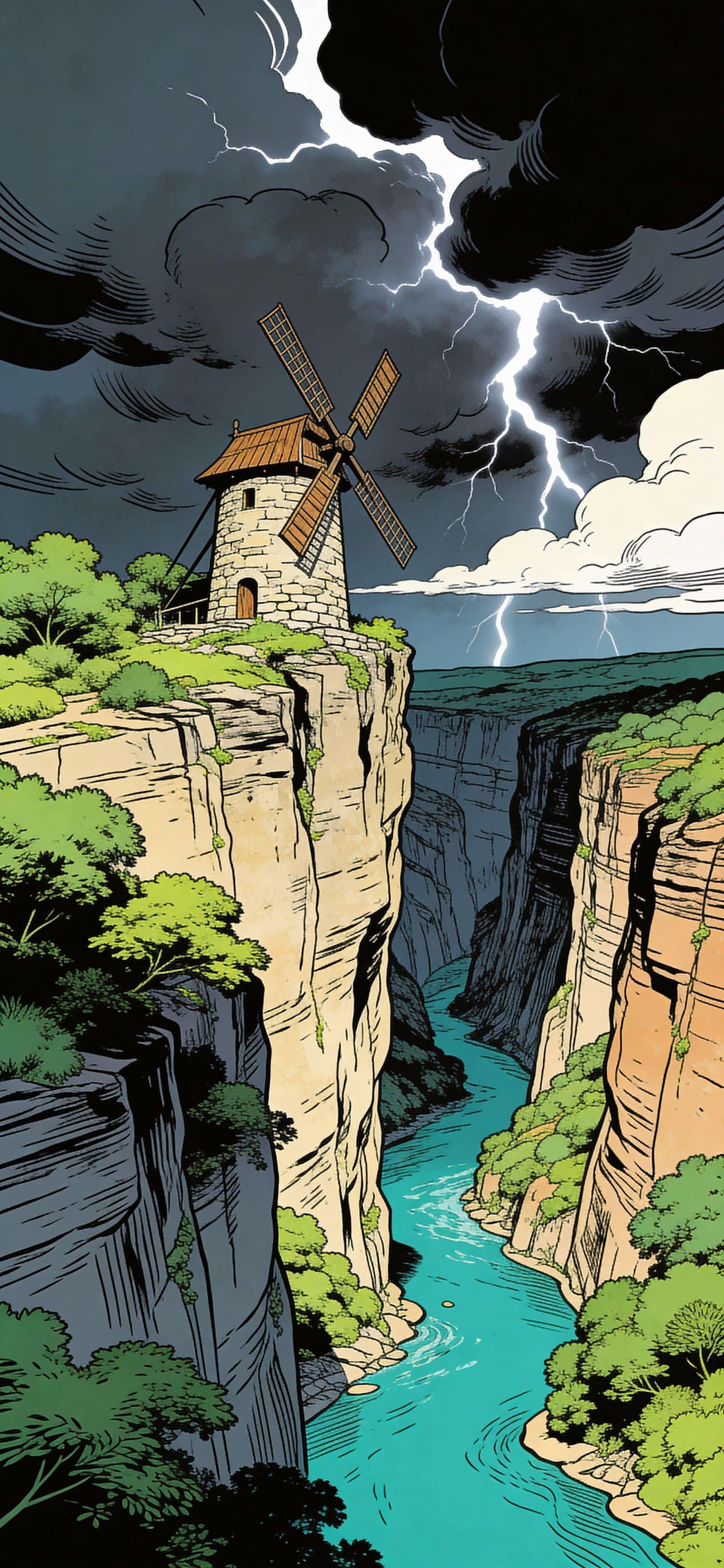 Stormy Cliff Mill - Pro phone wallpaper