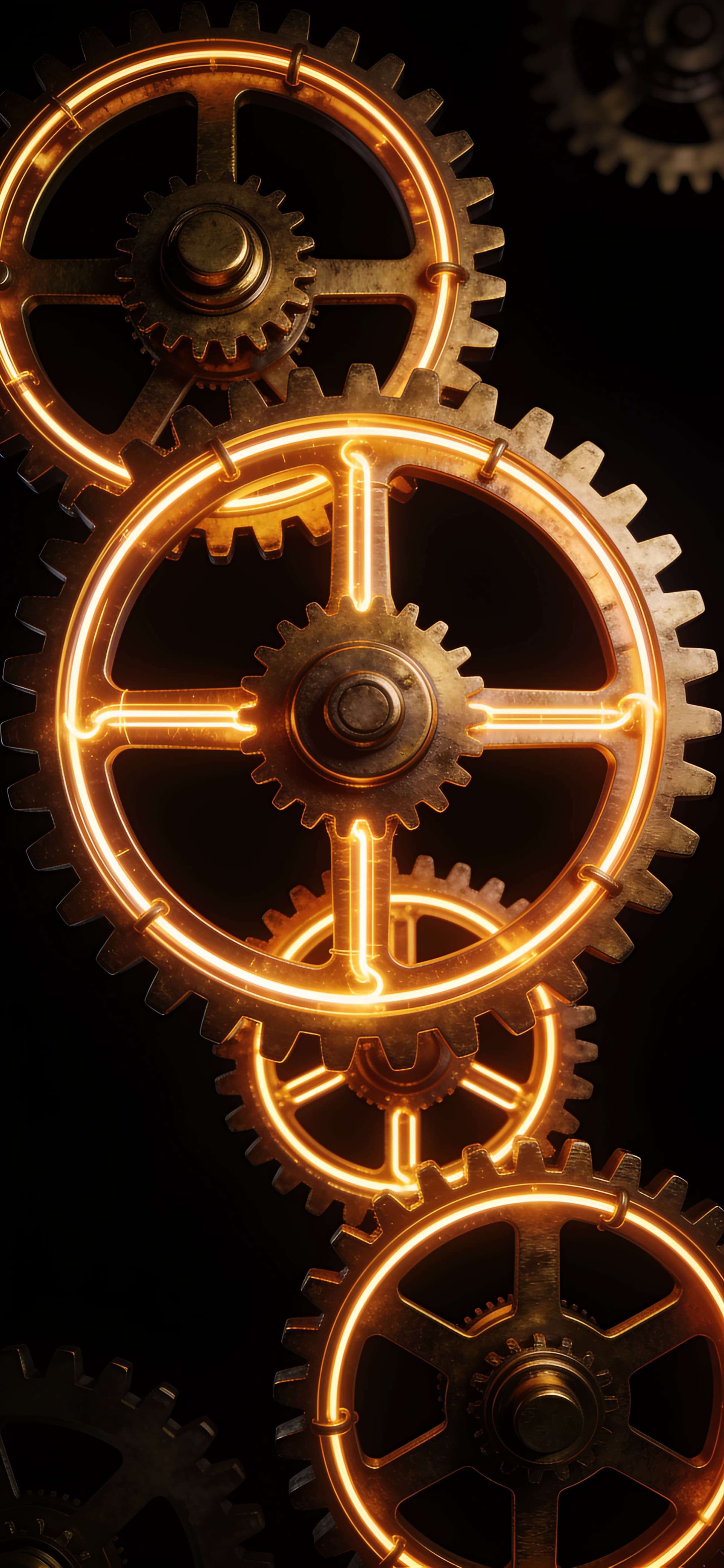 Glowing Neon Gears - Pro phone wallpaper