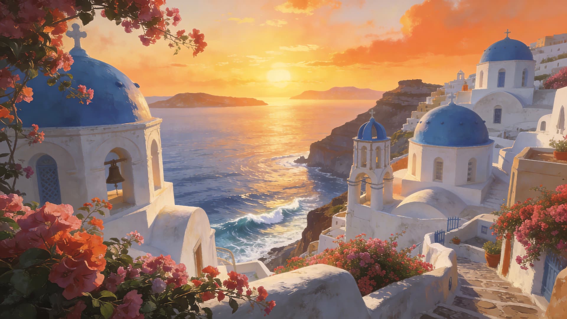 Santorini Sunset View - Pro desktop wallpaper