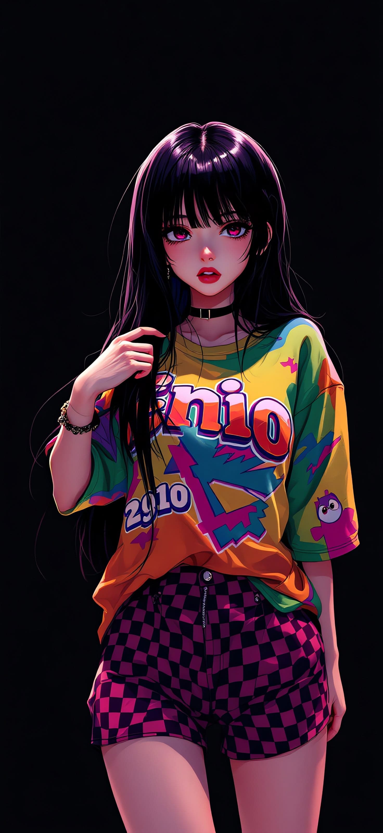 Anime Girl in Colorful Streetwear 3 - Pro phone wallpaper