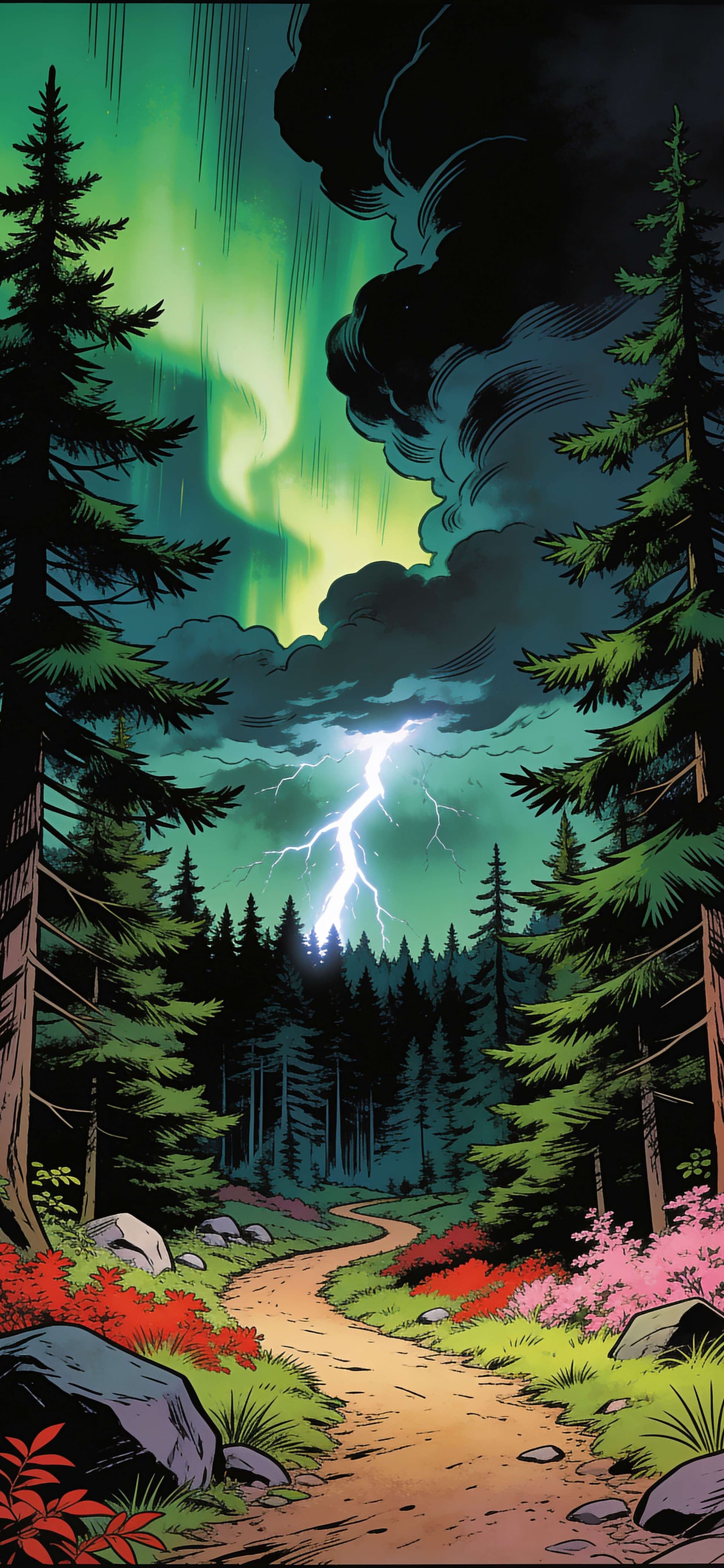 Aurora Forest Path - Pro phone wallpaper