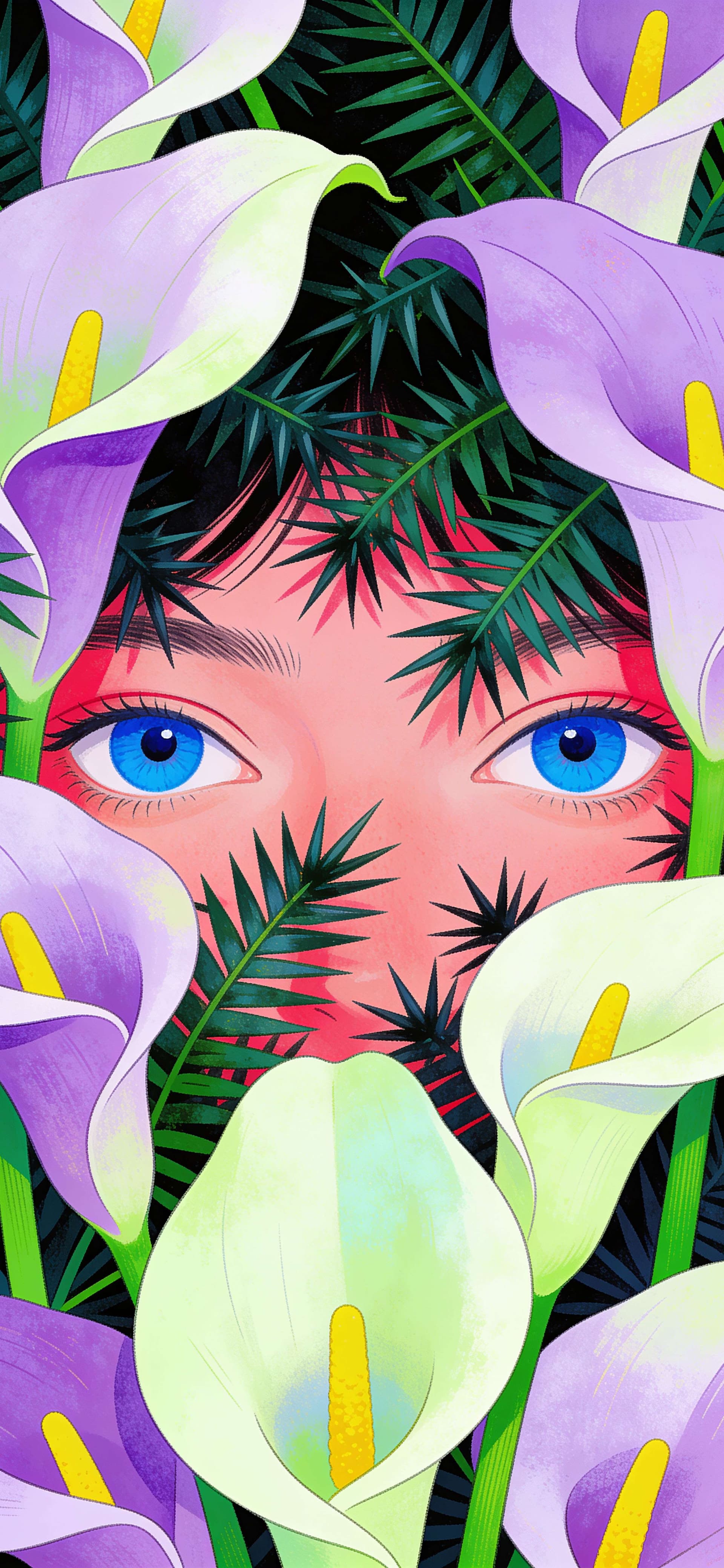 Eyes in Lilies - free phone wallpaper