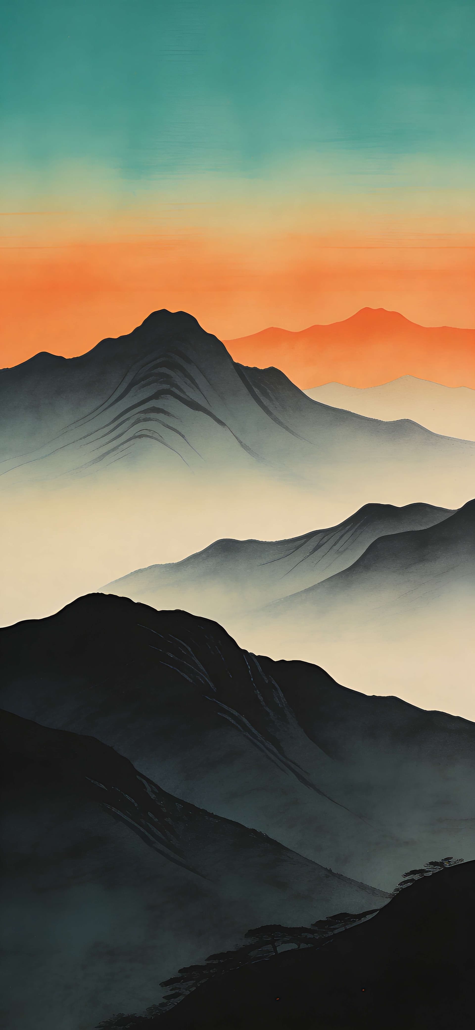 Misty Mountain Sunset - Pro phone wallpaper