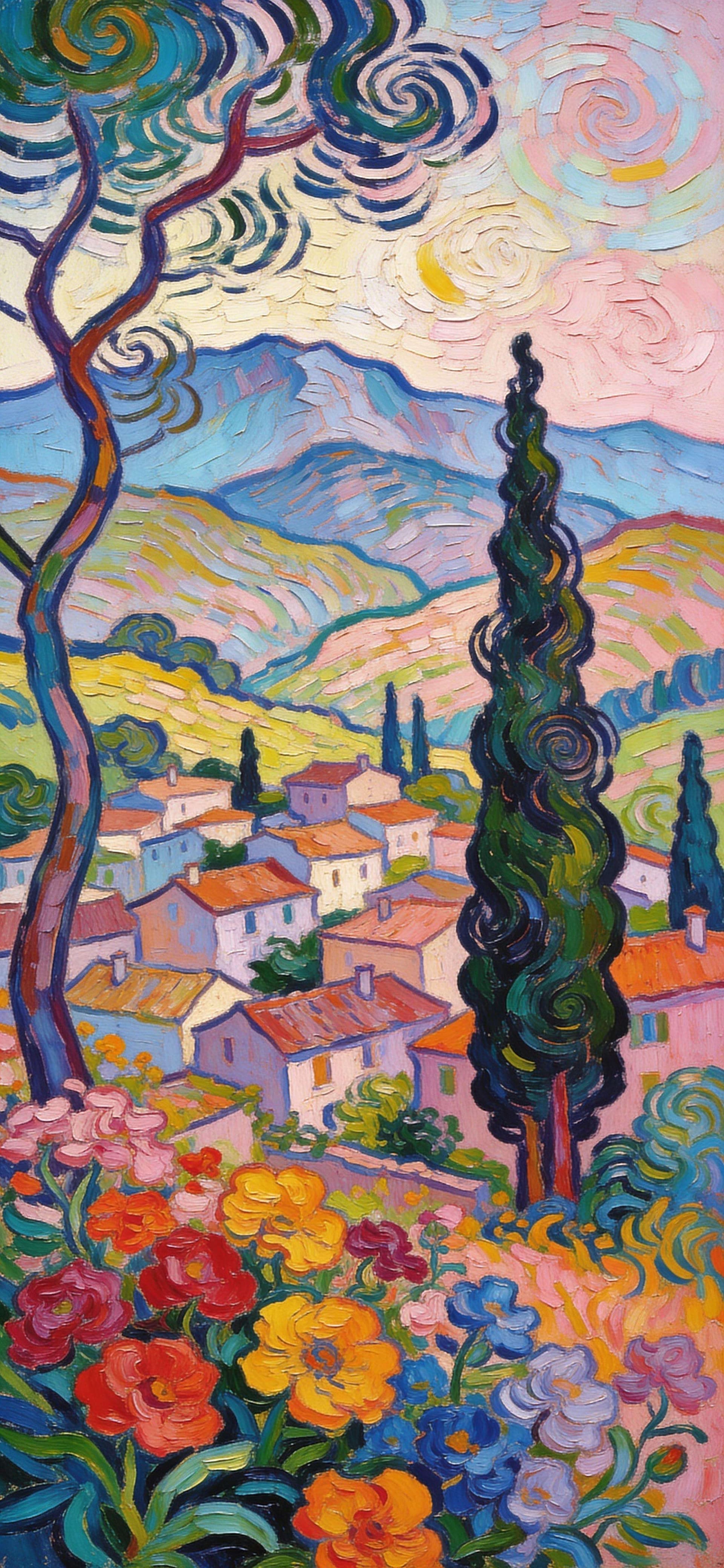 Impressionist Village View - Pro phone wallpaper