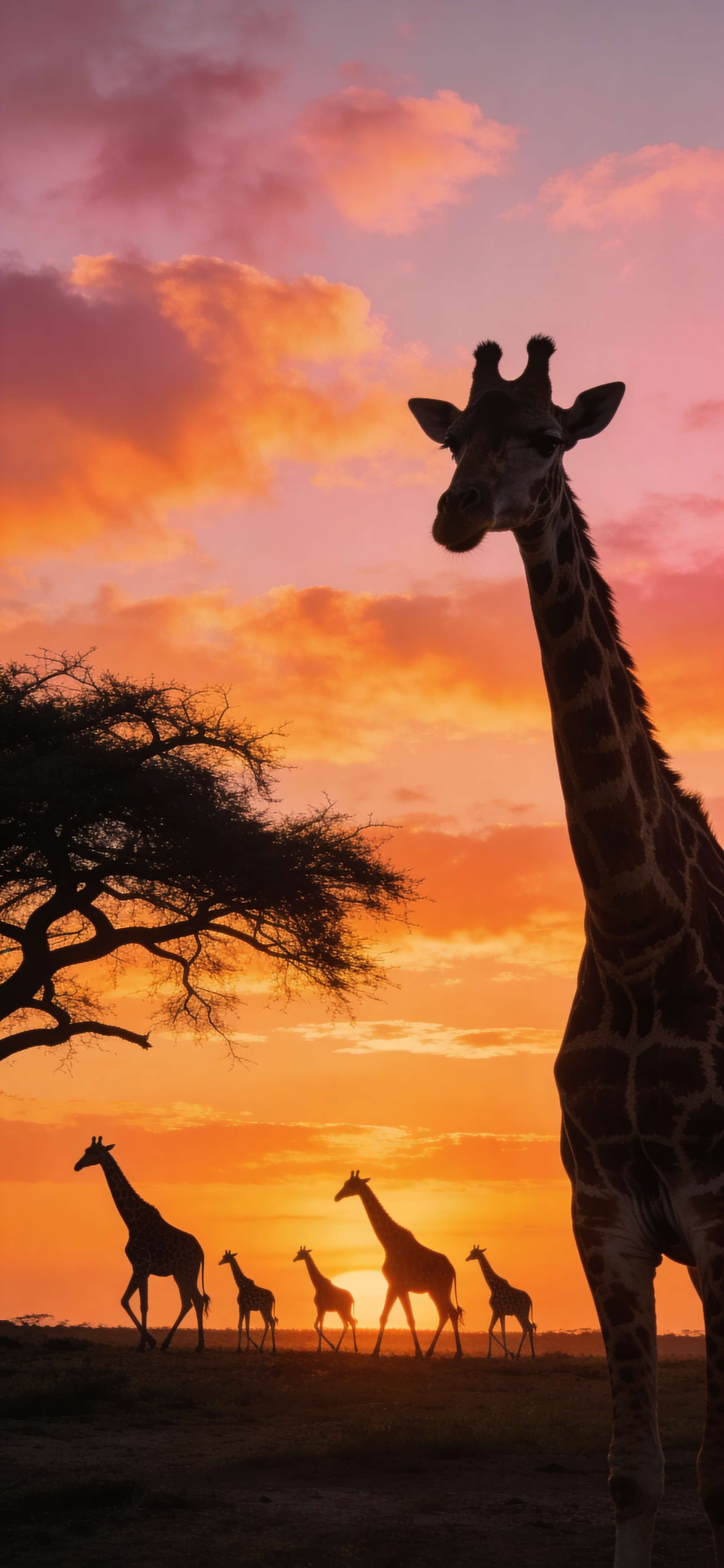 Safari Sunset Silhouettes - Pro phone wallpaper