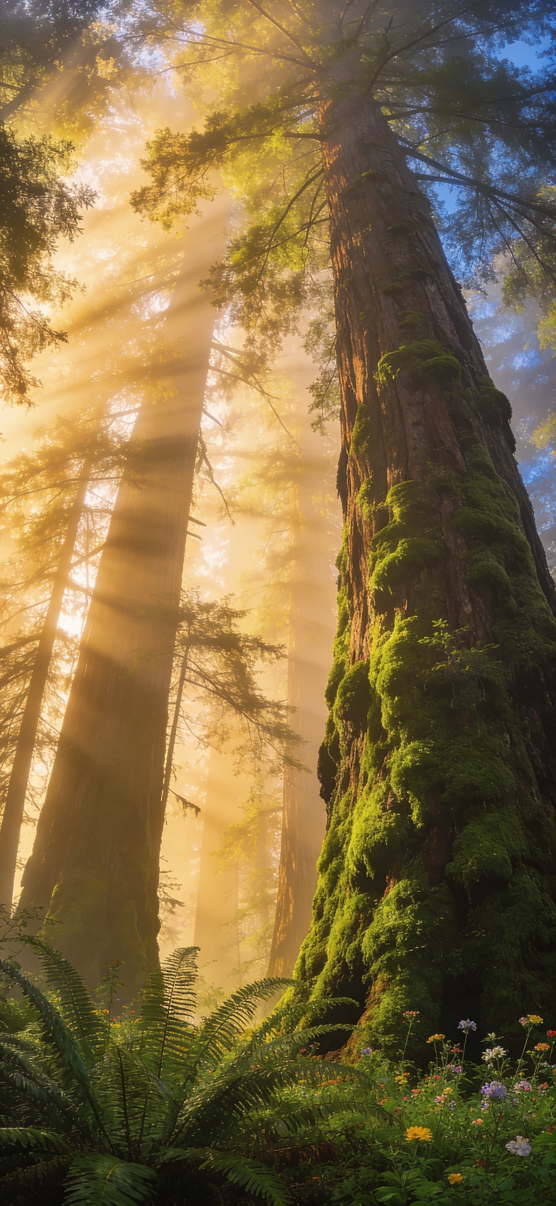 Sunlit Forest Giants - free phone wallpaper