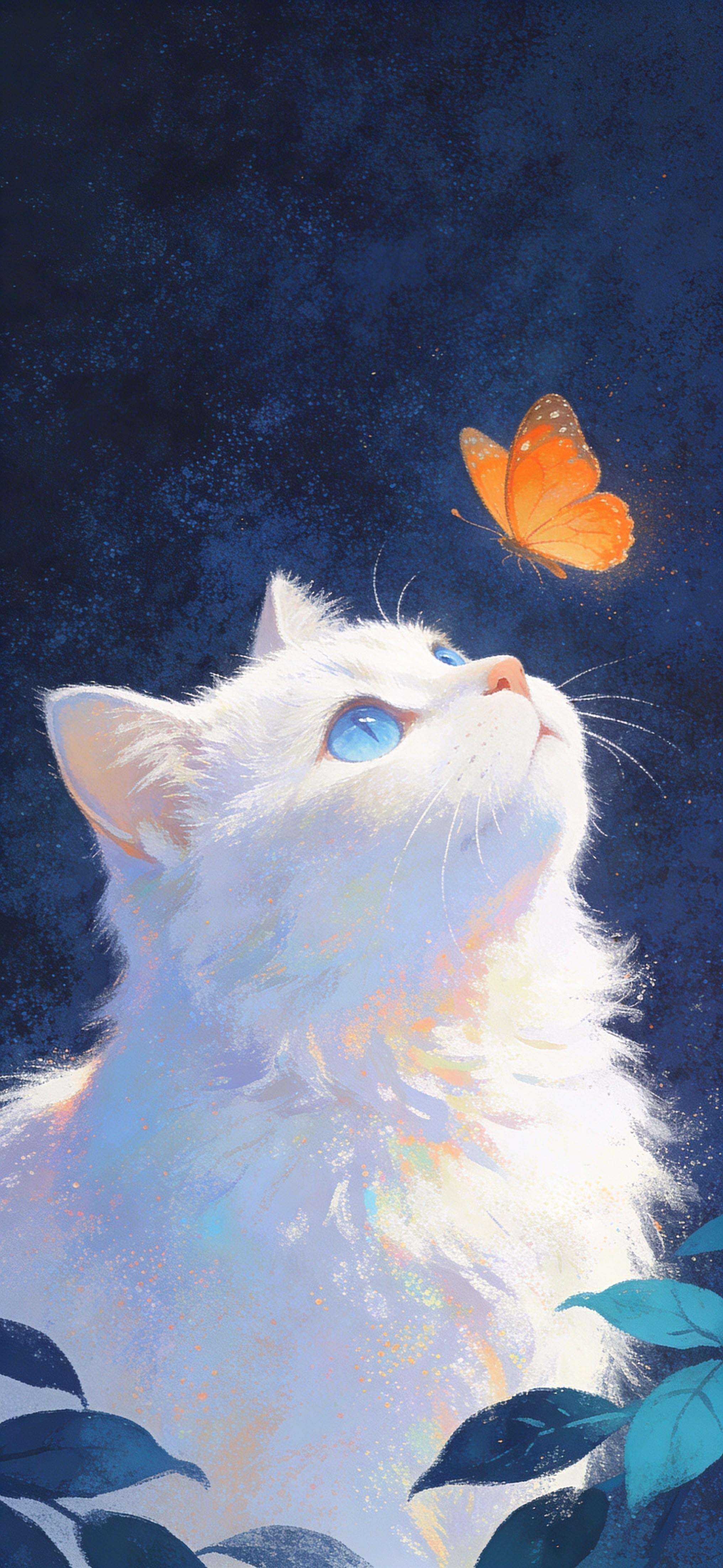 Kitty Butterfly Gaze - free phone wallpaper