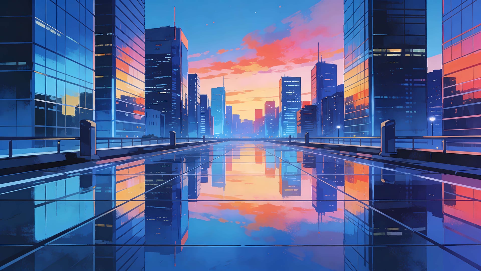 Reflective City Skyline - Pro desktop wallpaper