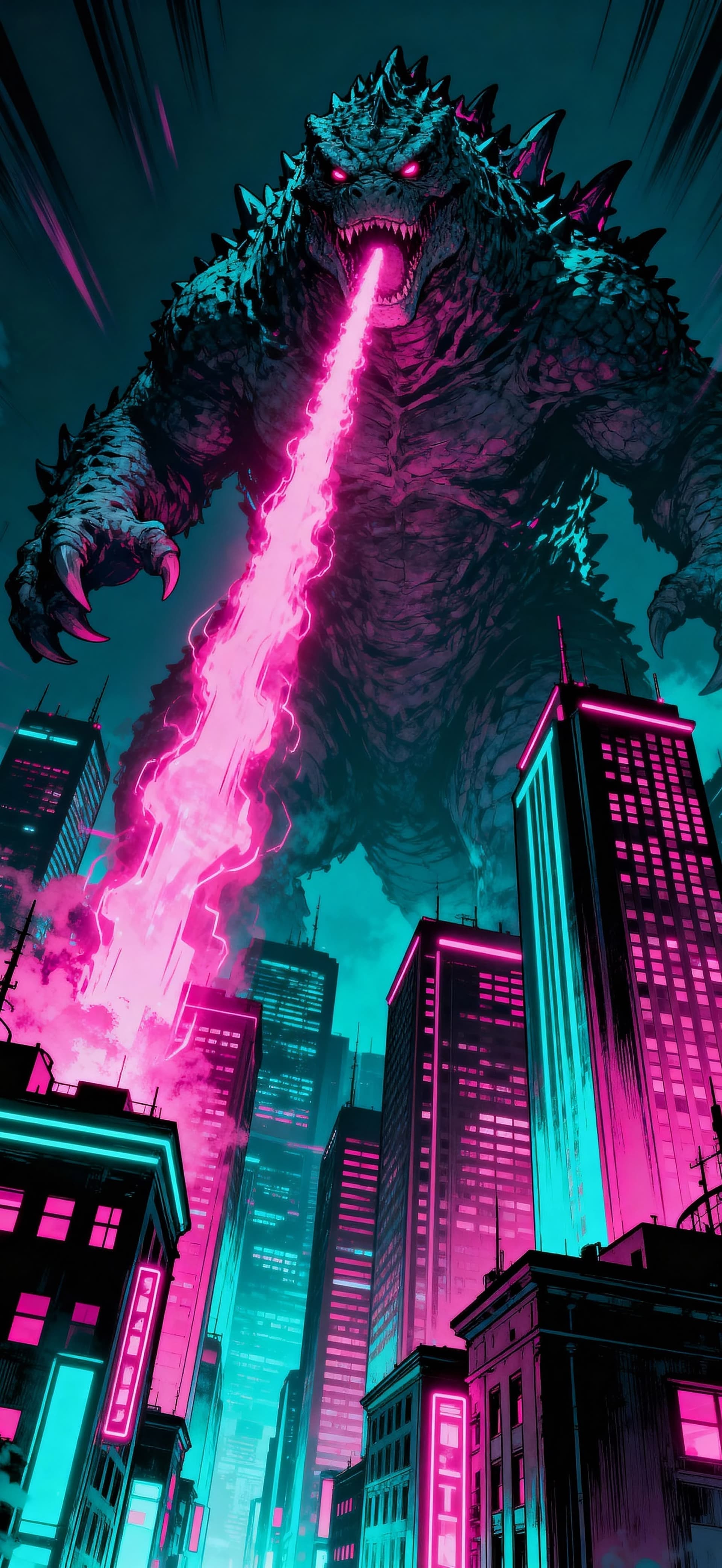 Neon Kaiju Rampage 3 - free phone wallpaper