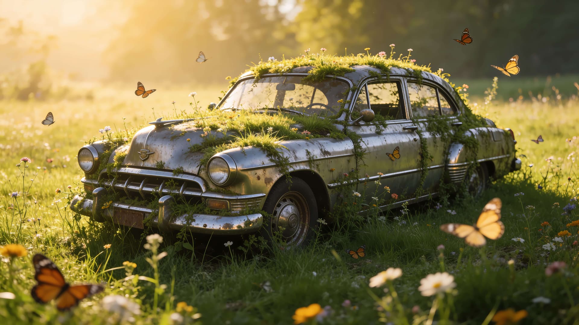 Overgrown Vintage Ride - free desktop wallpaper