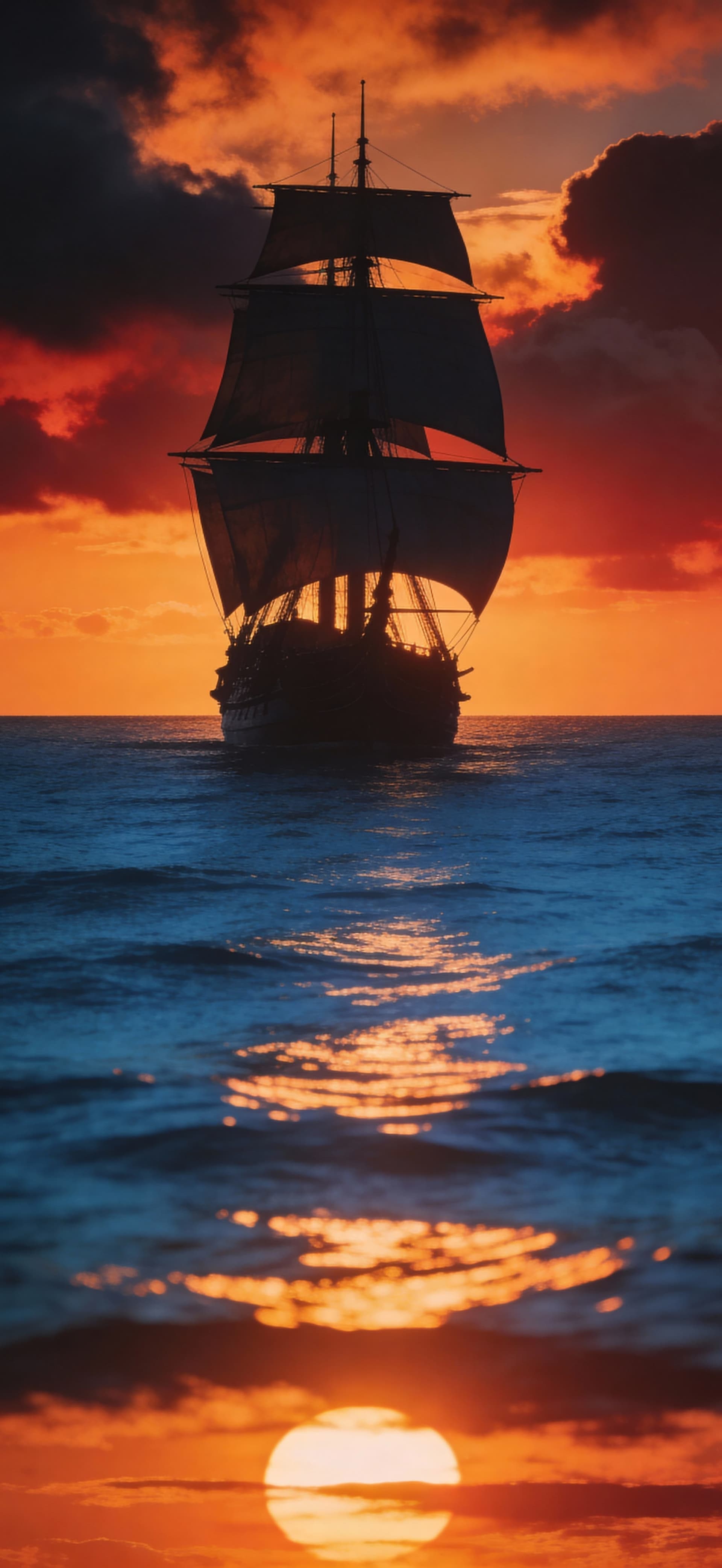Sunset Sailing Ship - free phone wallpaper