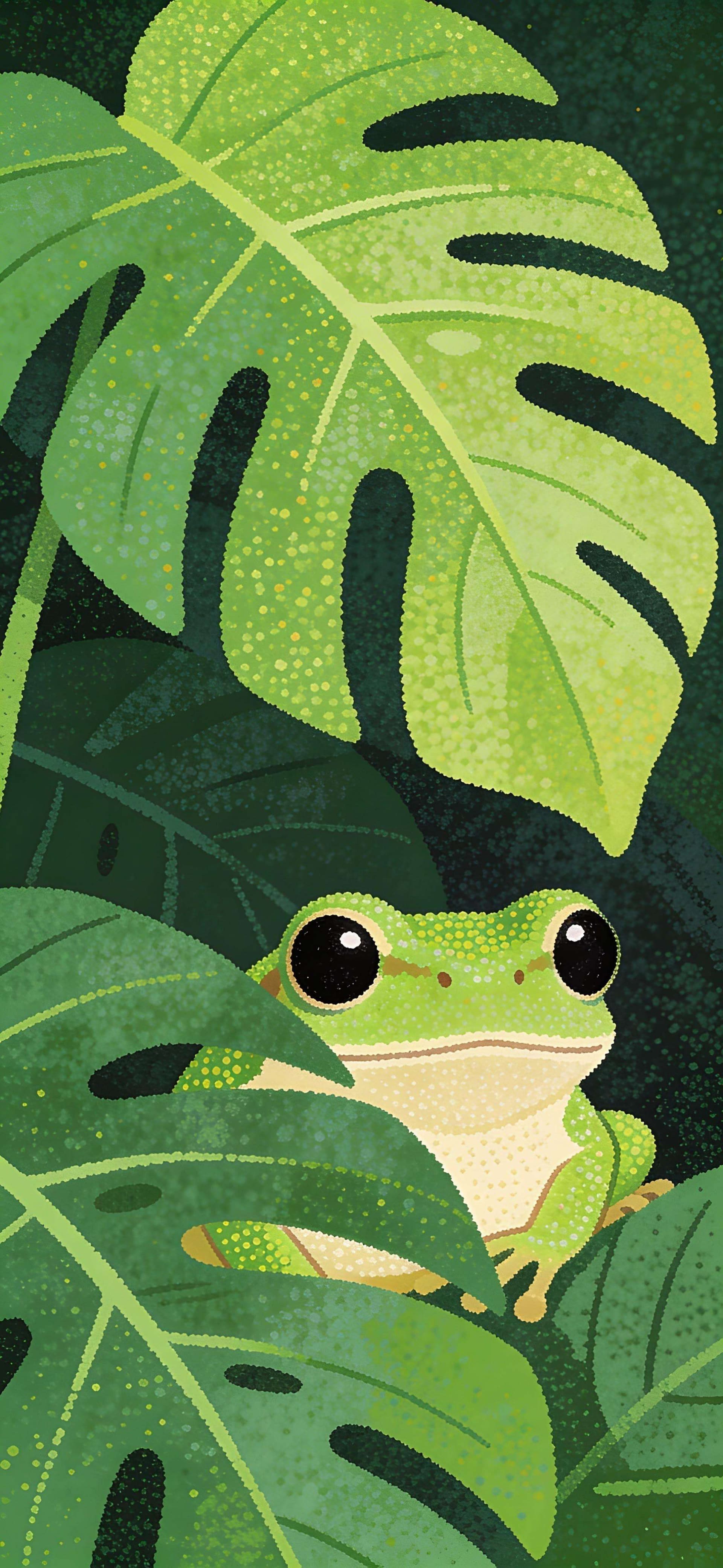 Froggy Leaf Hideout - Pro phone wallpaper