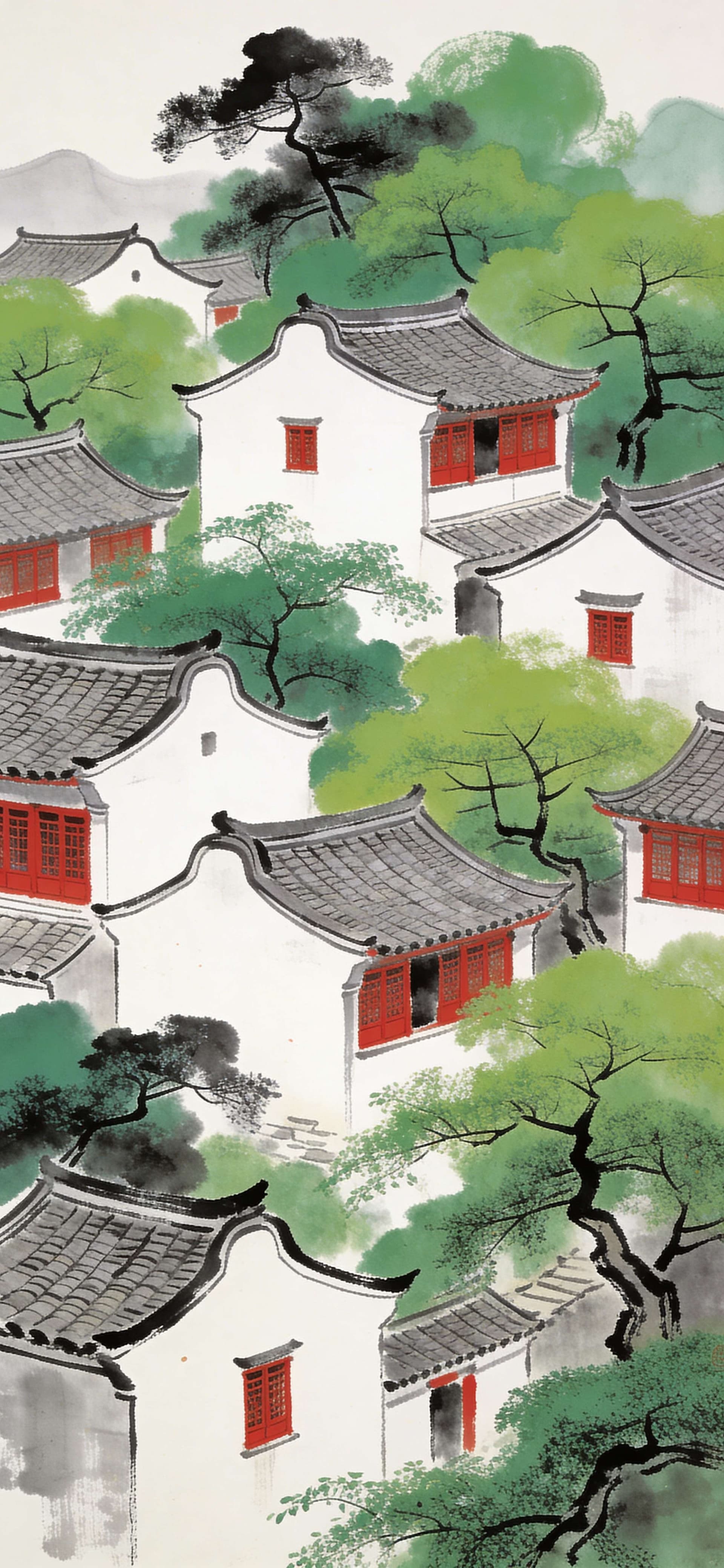 Asian Village Rooftops - Pro phone wallpaper