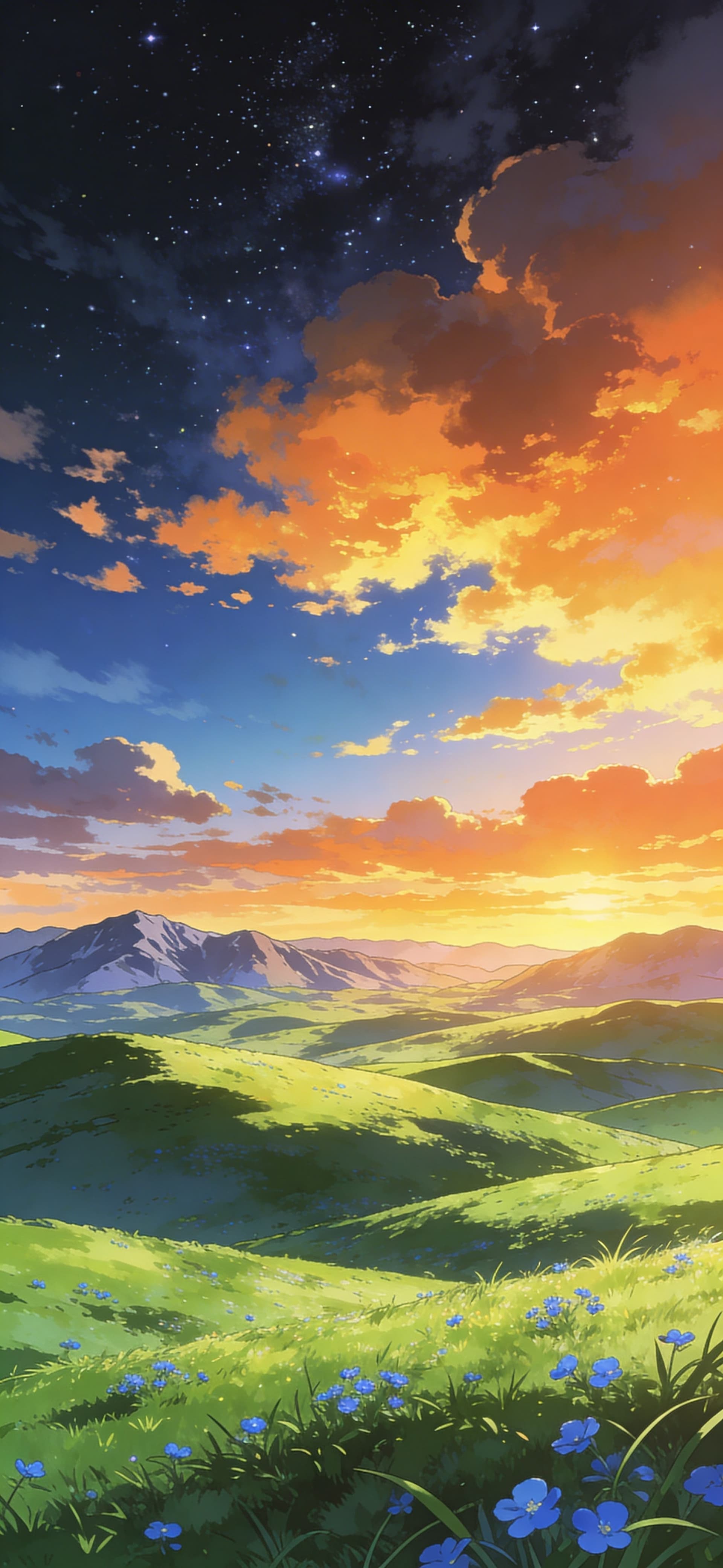 Sunset Meadow Vista - free phone wallpaper