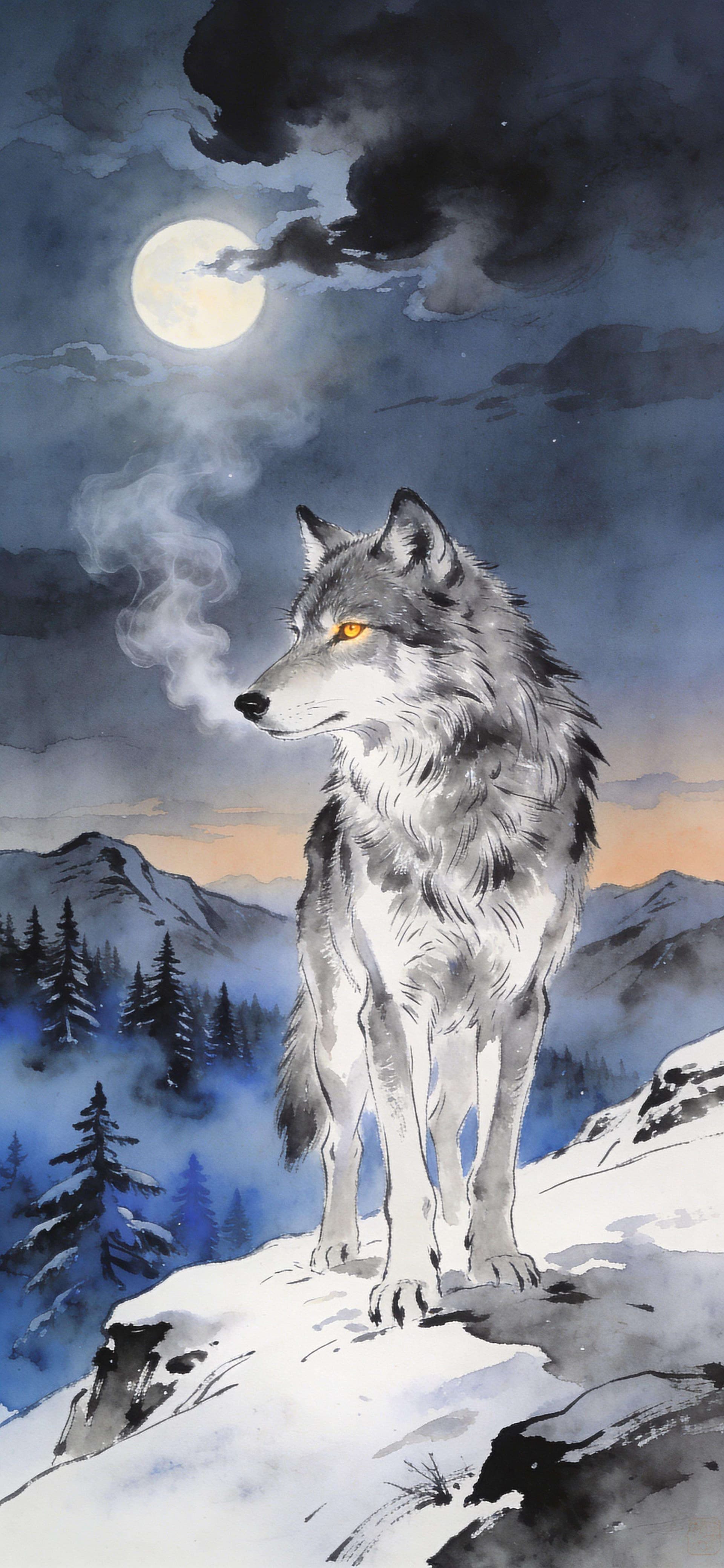 Moonlit Wolf Stare - Pro phone wallpaper